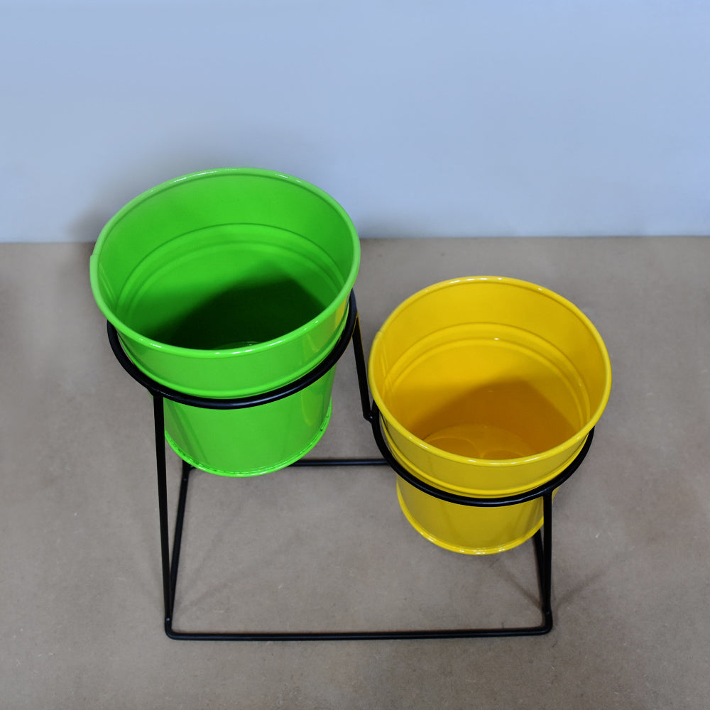 Green & Yellow Iron Pot Planters