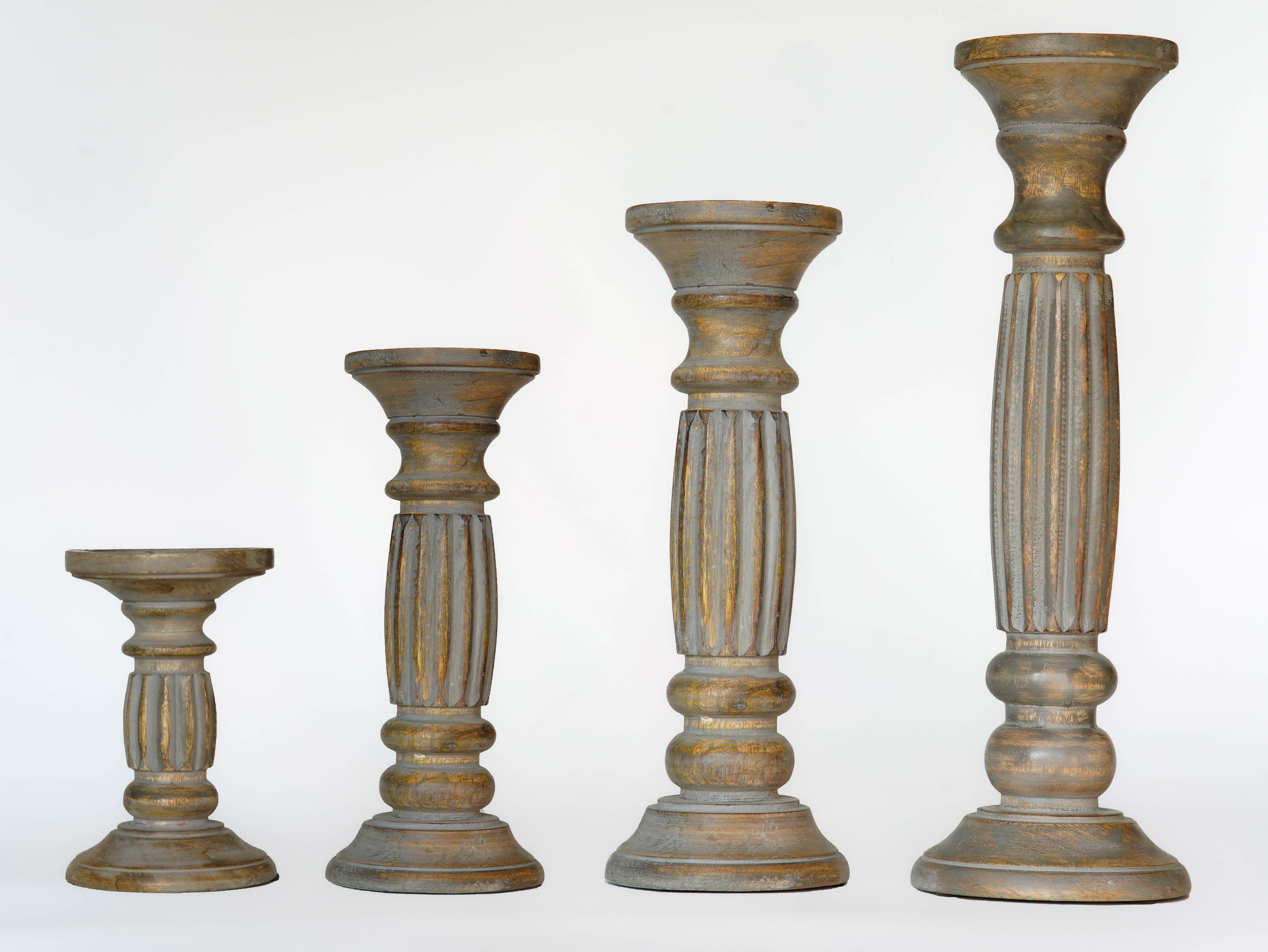 Ionic Pillar Candle Holder - Gray Wash