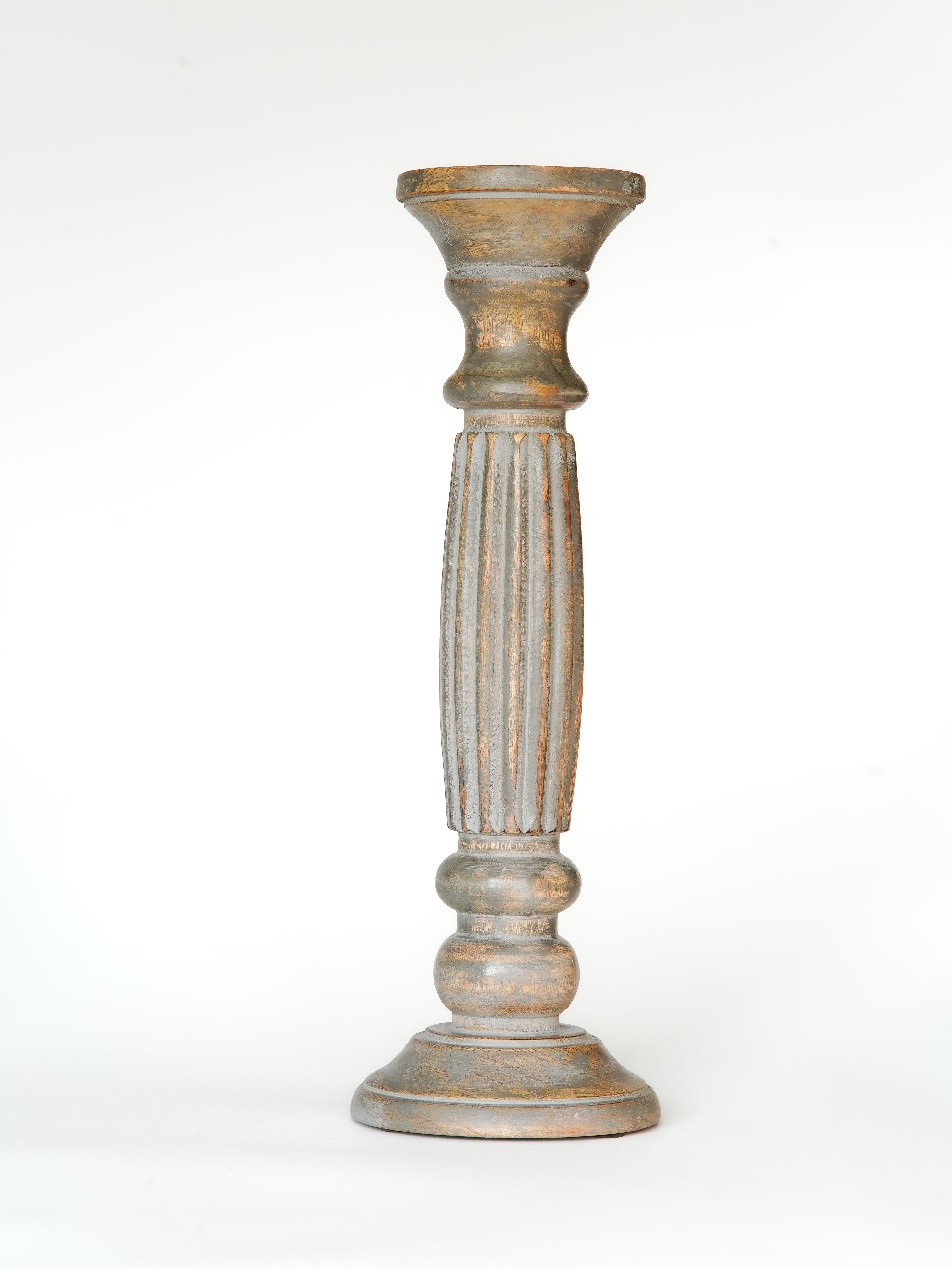 Ionic Pillar Candle Holder - Gray Wash