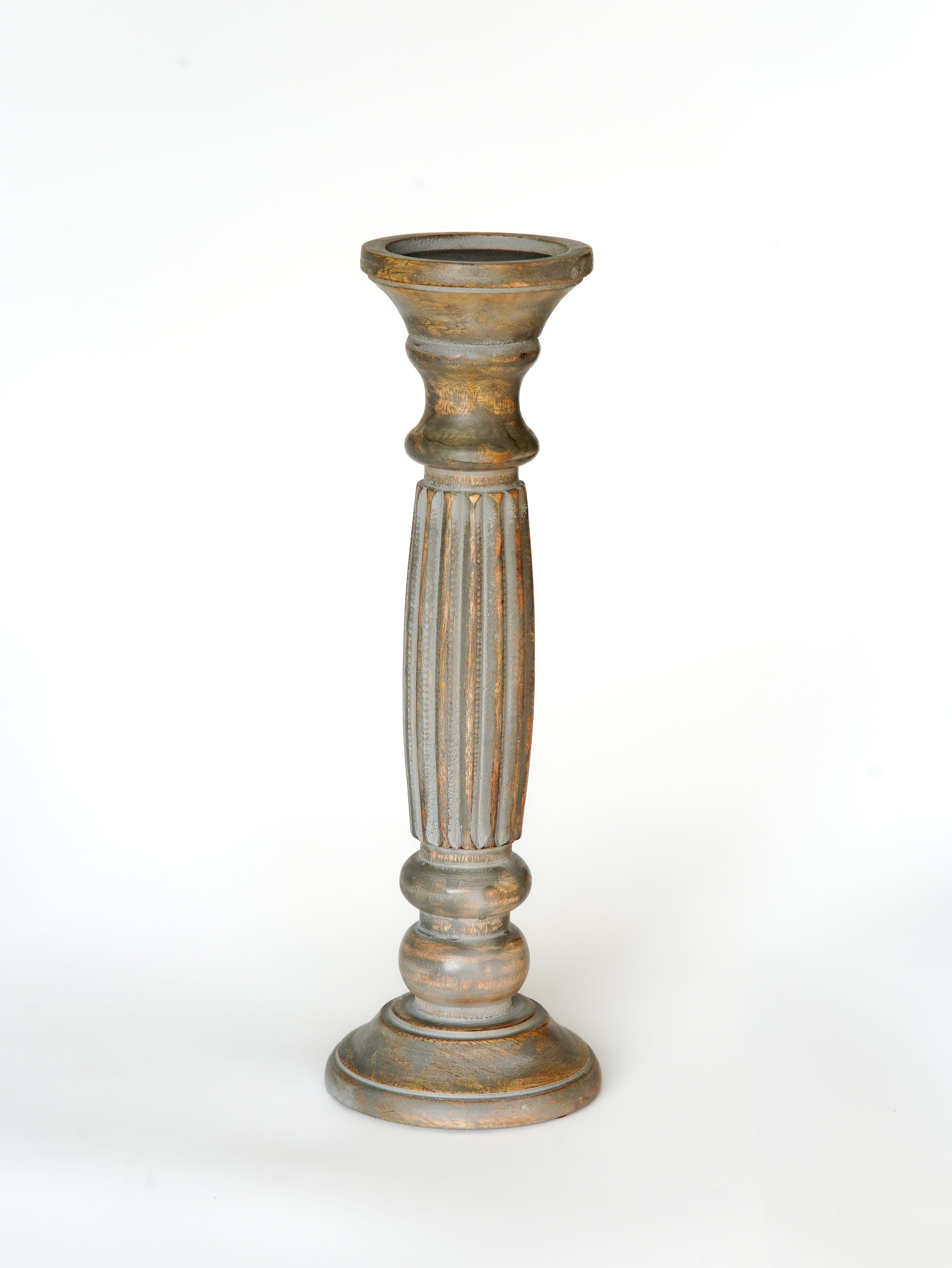Ionic Pillar Candle Holder - Gray Wash