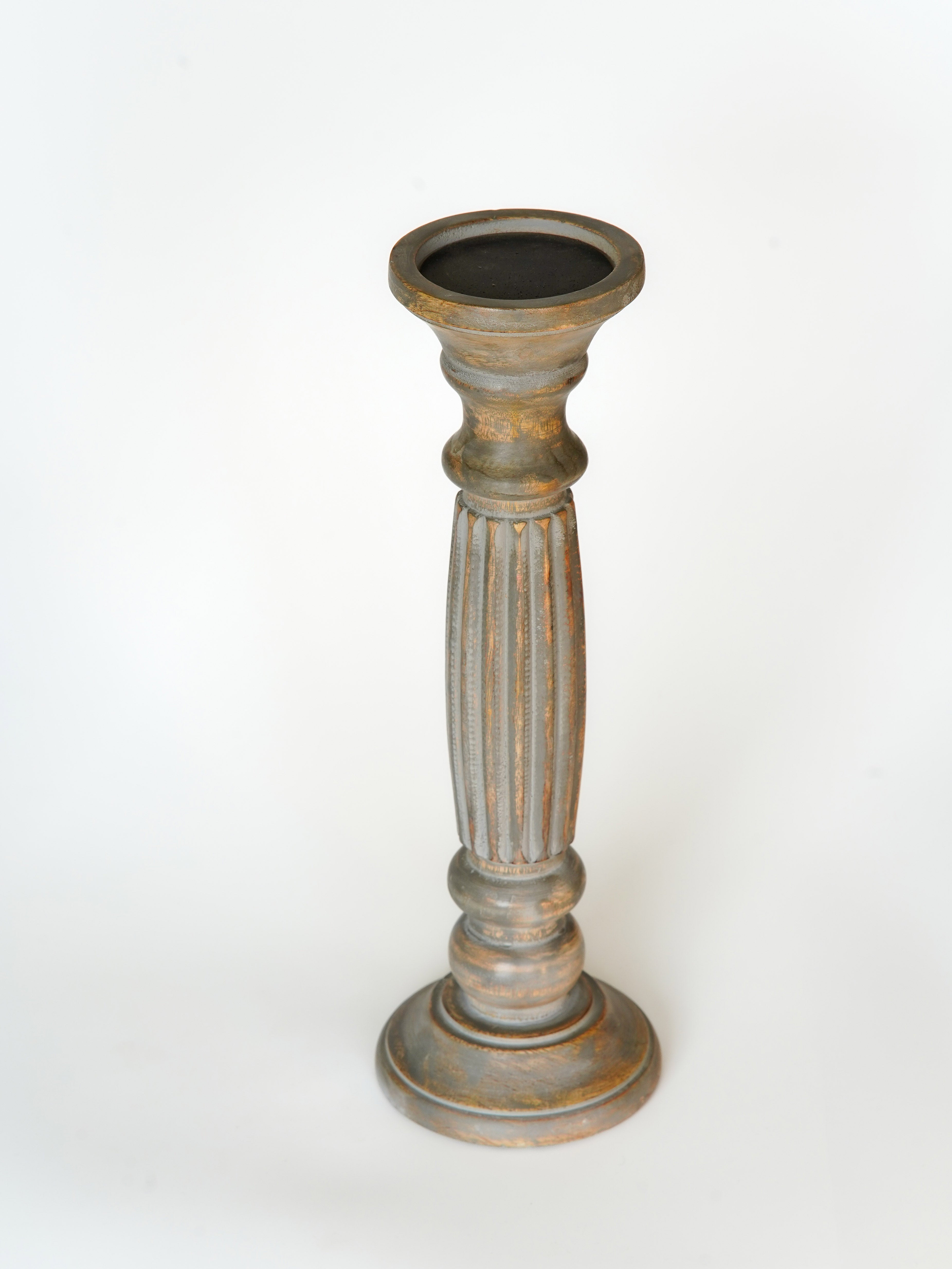 Ionic Pillar Candle Holder - Gray Wash