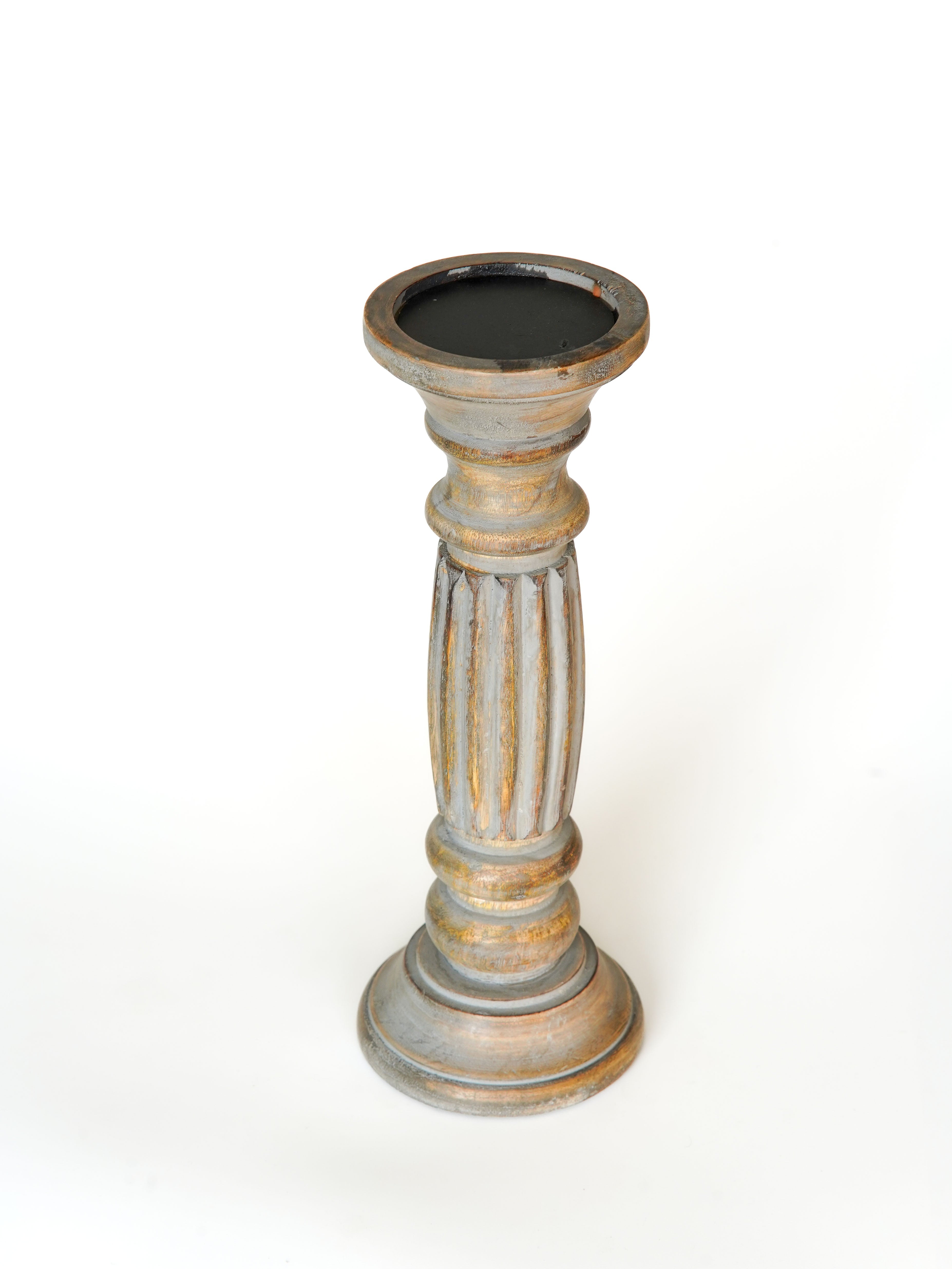 Ionic Pillar Candle Holder - Gray Wash
