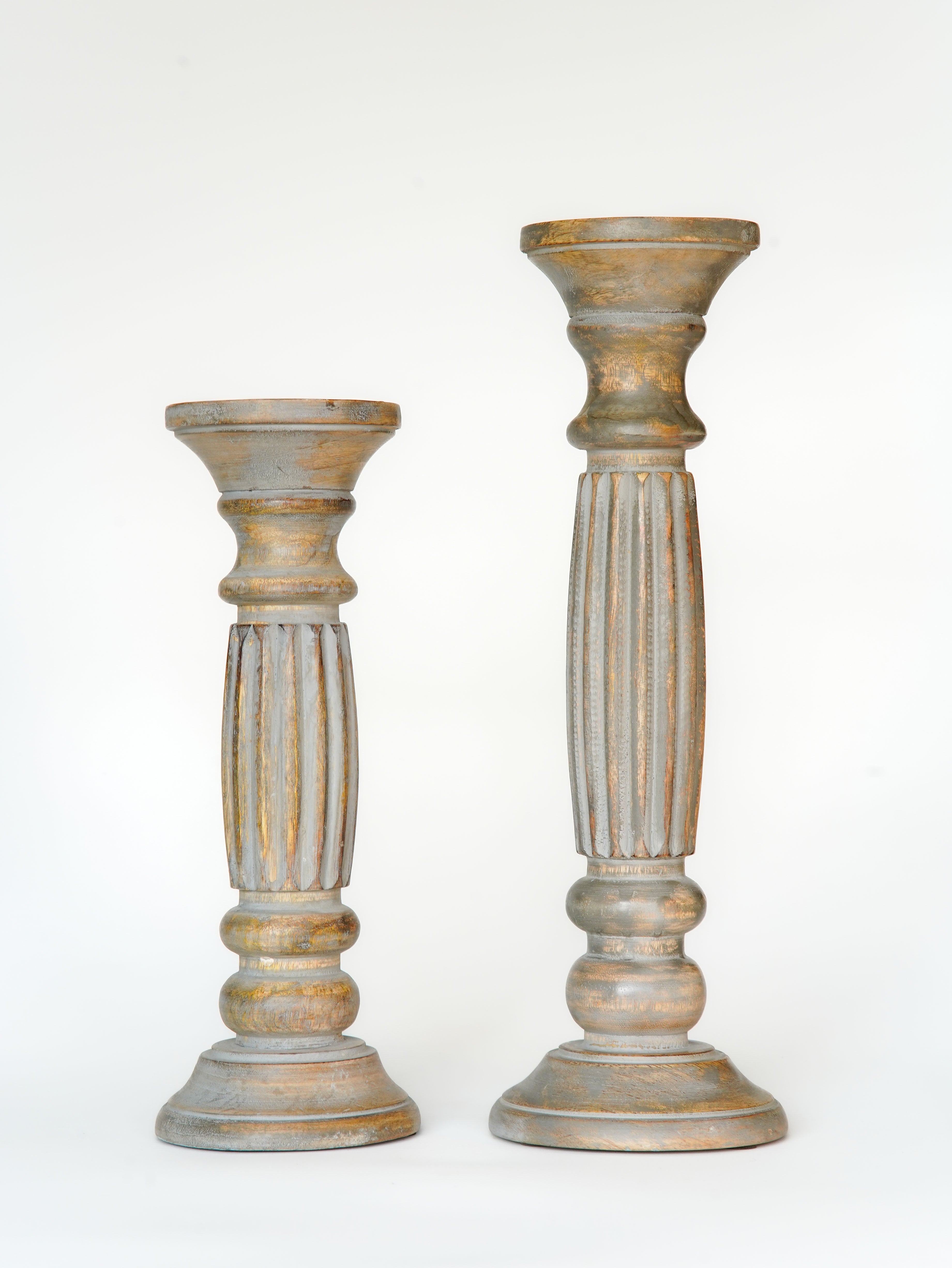 Ionic Pillar Candle Holder - Gray Wash