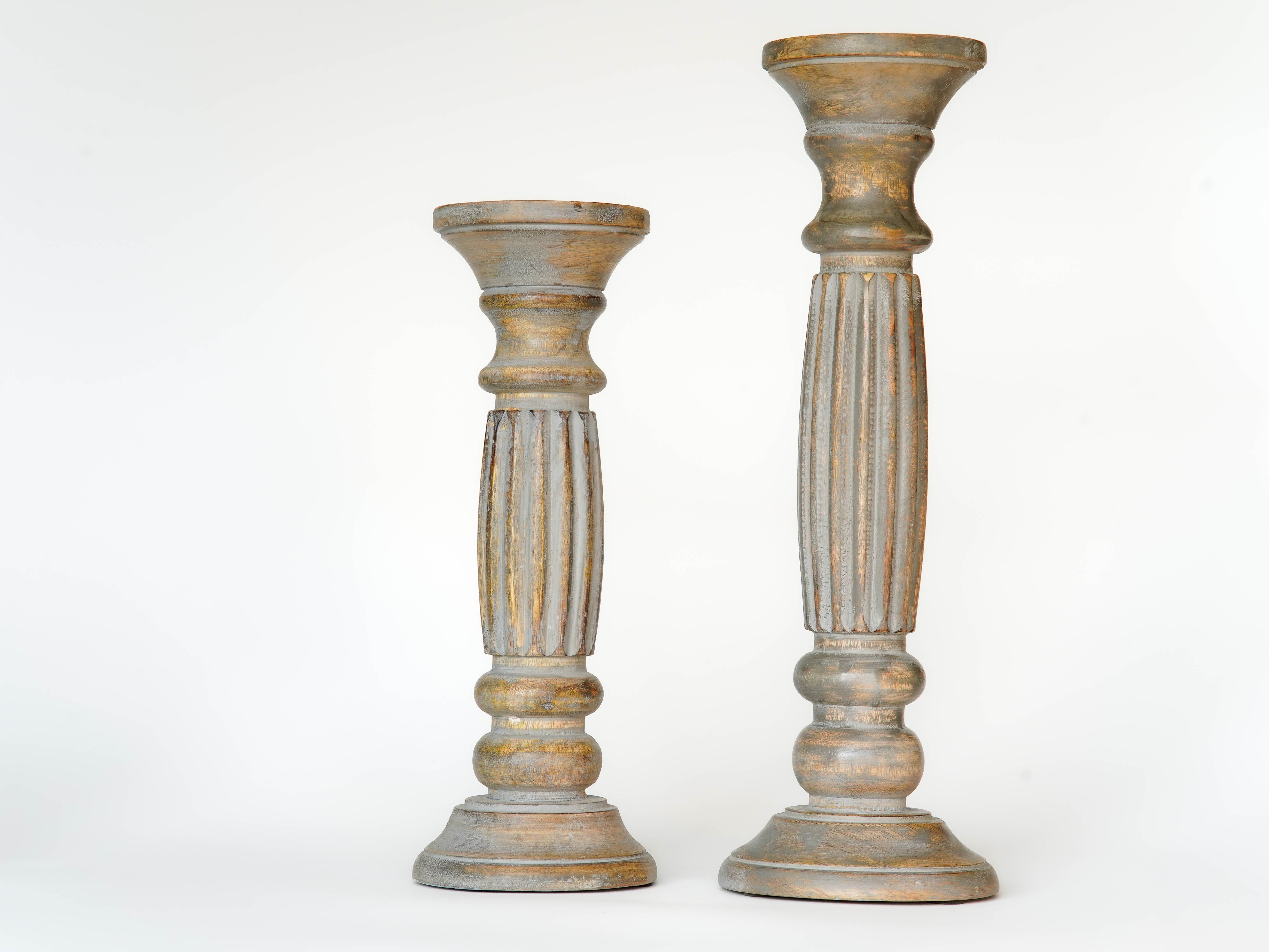 Ionic Pillar Candle Holder - Gray Wash