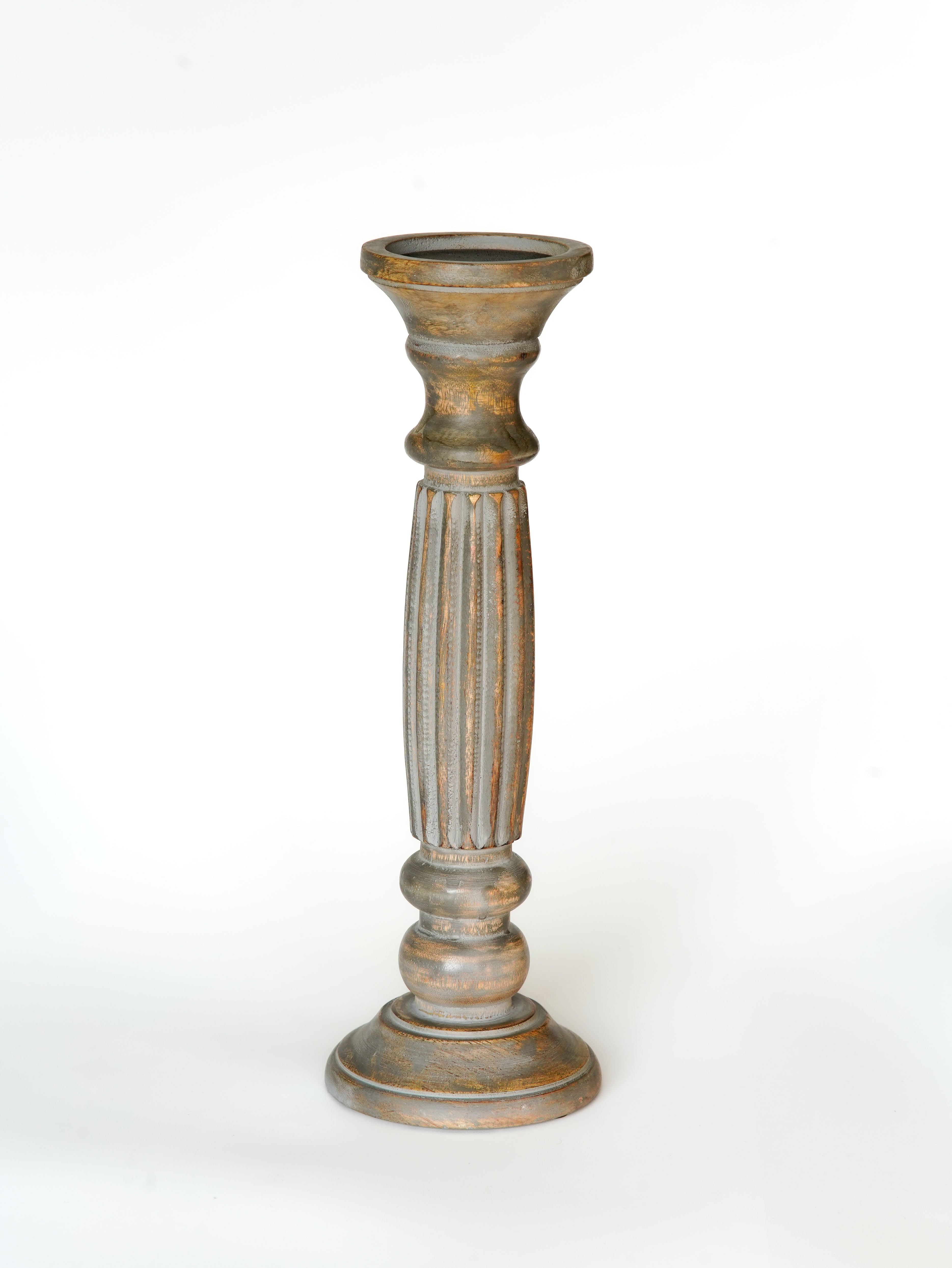 Ionic Pillar Candle Holder - Gray Wash