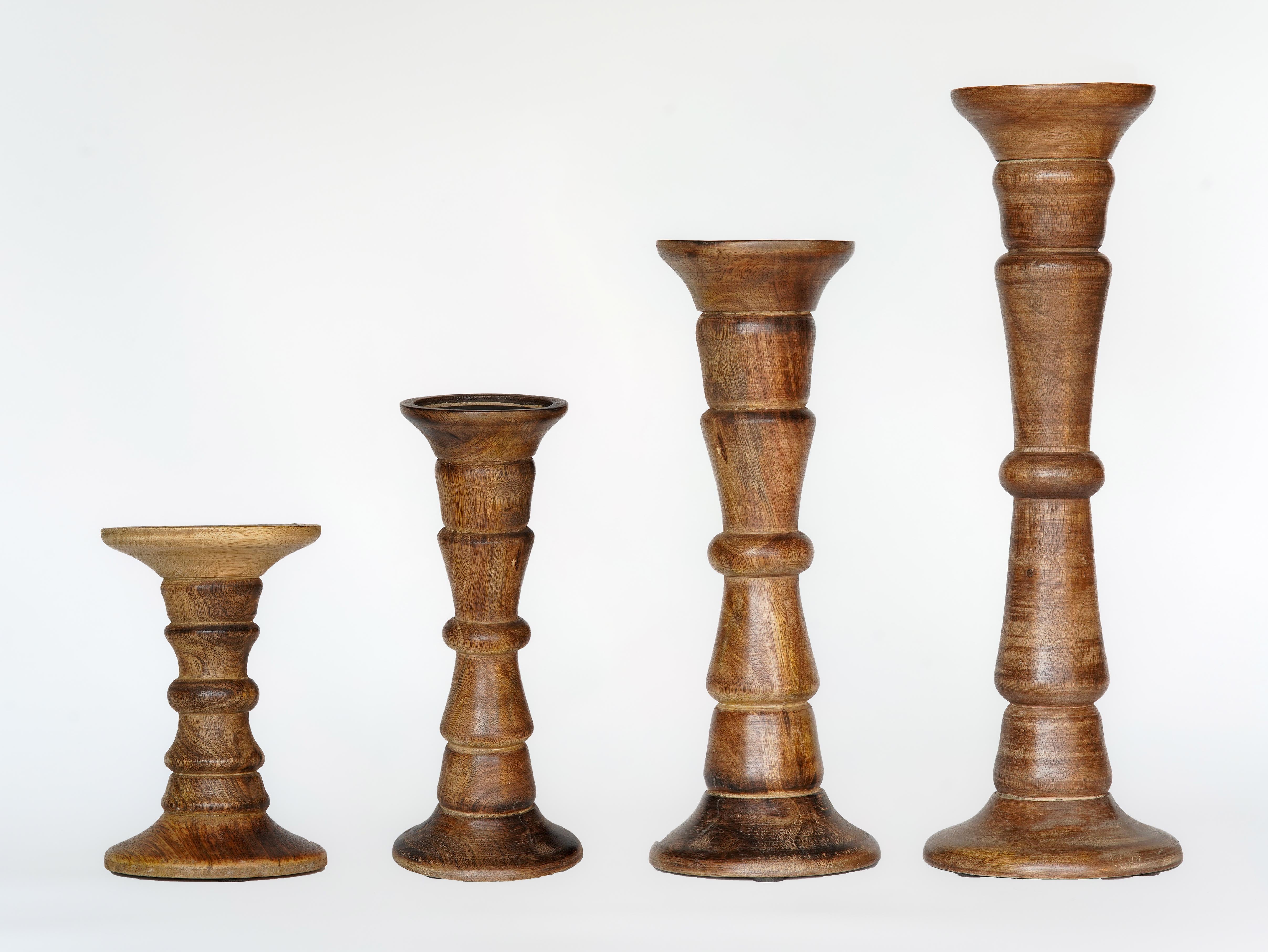 Turnwood Pillar Candle Holder - Medium Burnt