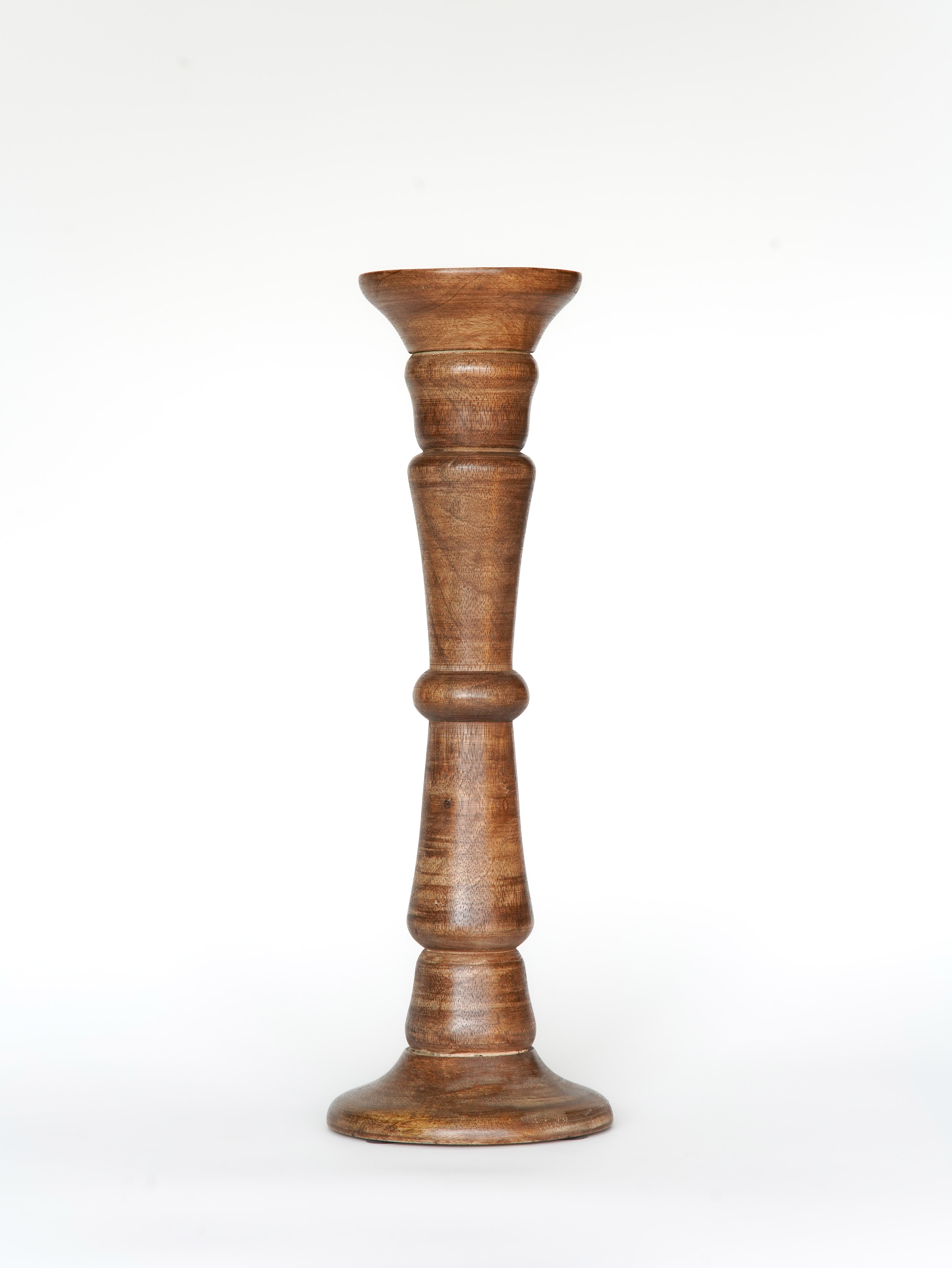 Turnwood Pillar Candle Holder - Medium Burnt