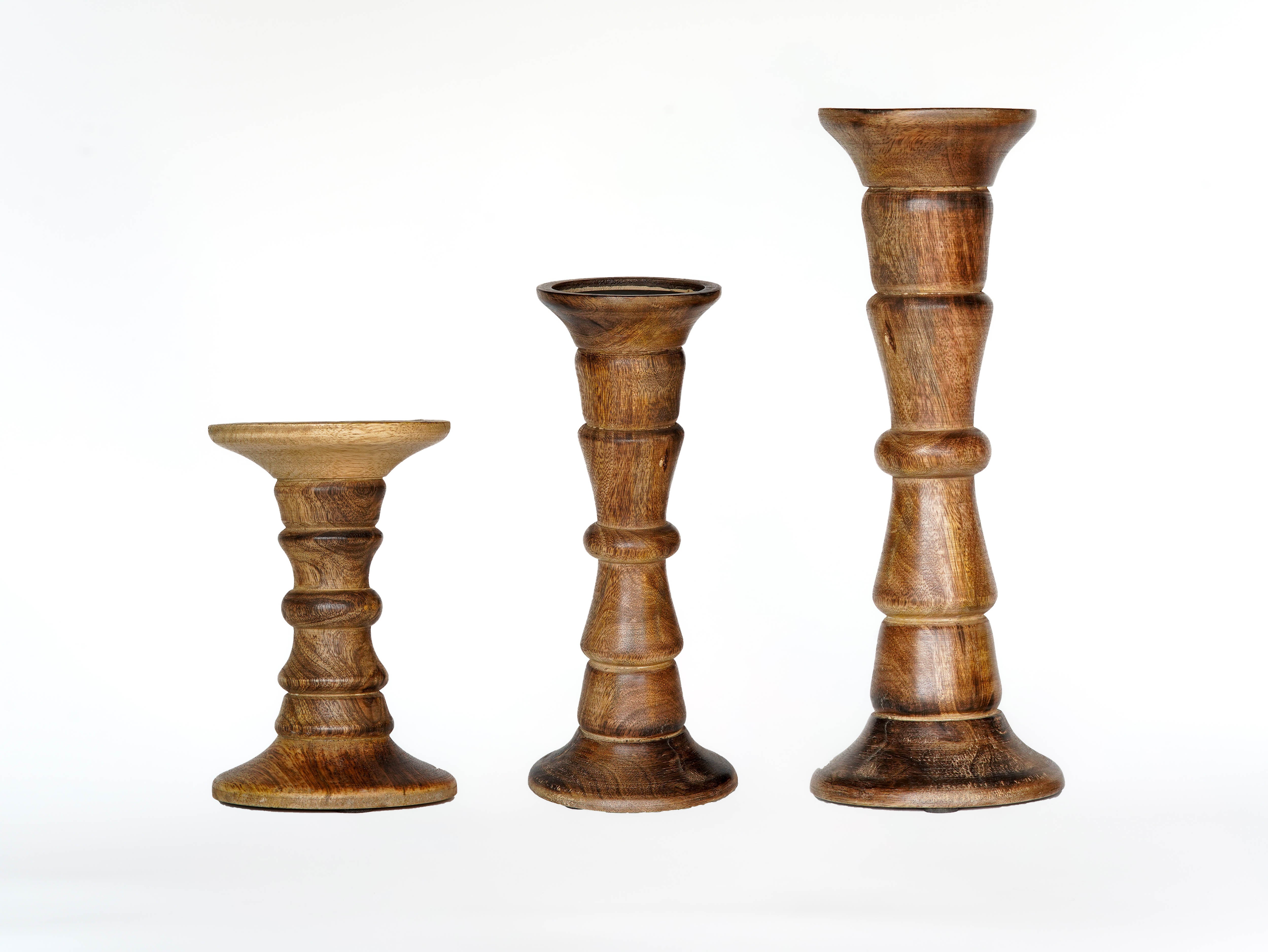 Turnwood Pillar Candle Holder - Medium Burnt