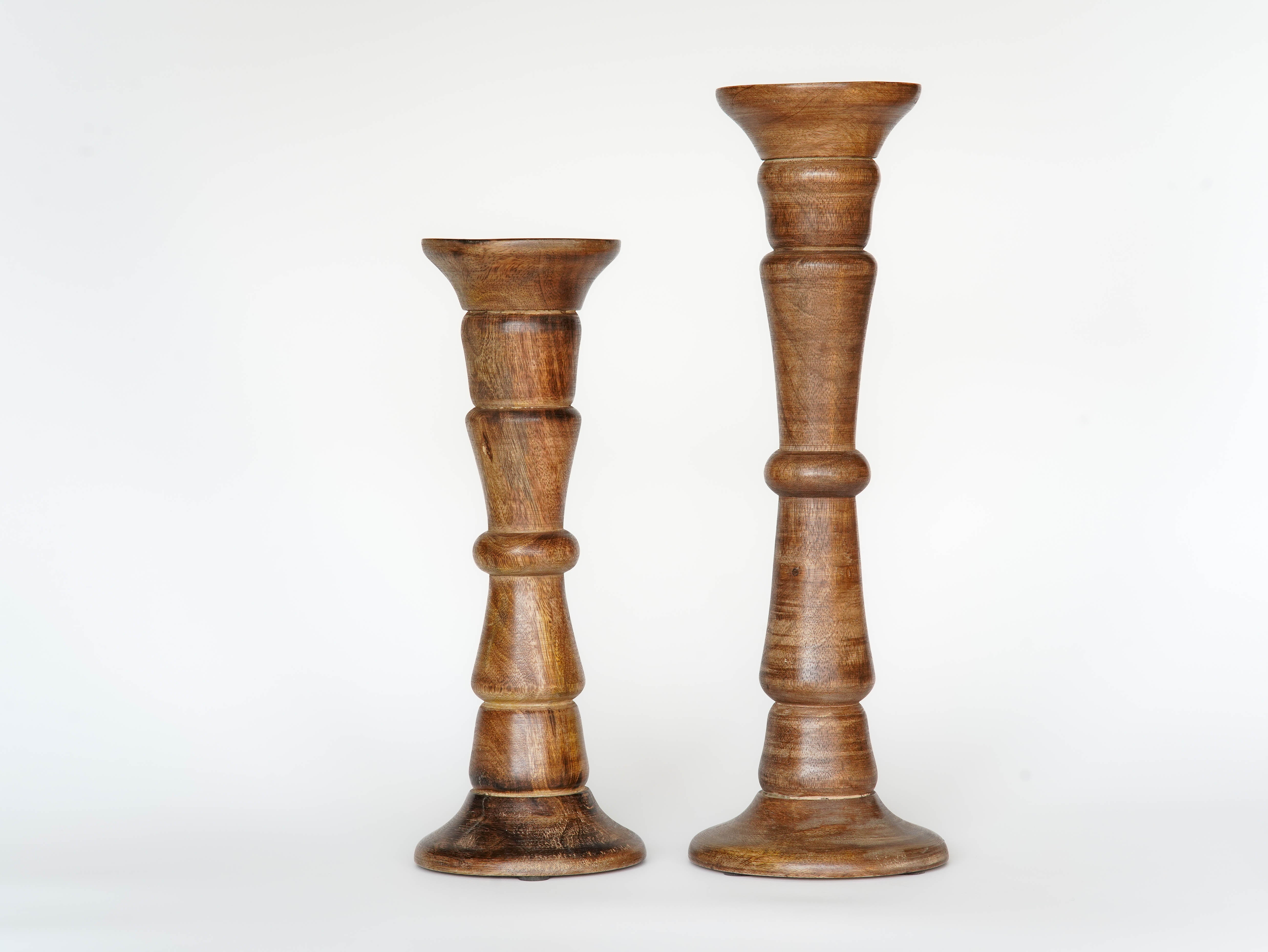Turnwood Pillar Candle Holder - Medium Burnt