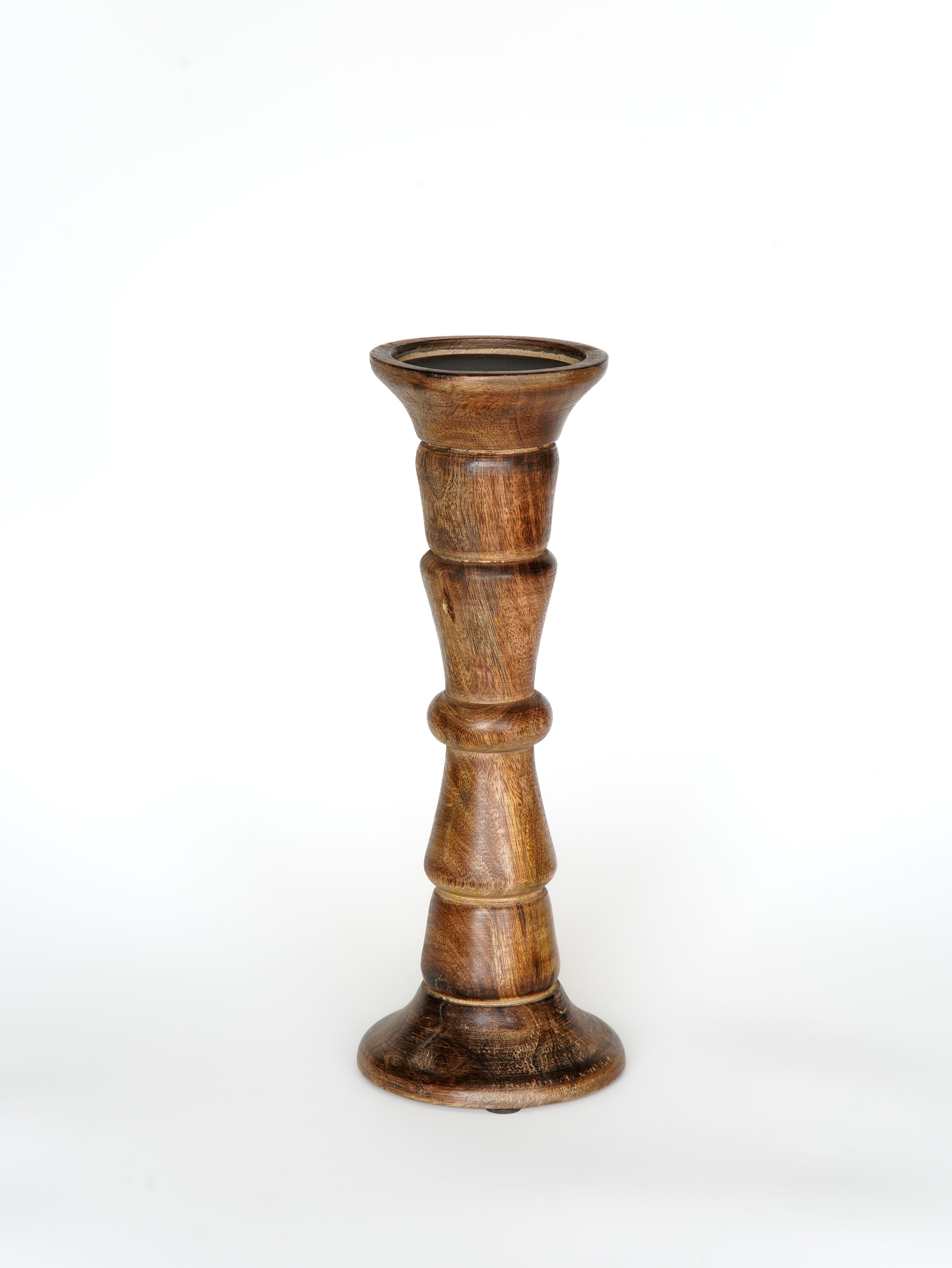 Turnwood Pillar Candle Holder - Medium Burnt