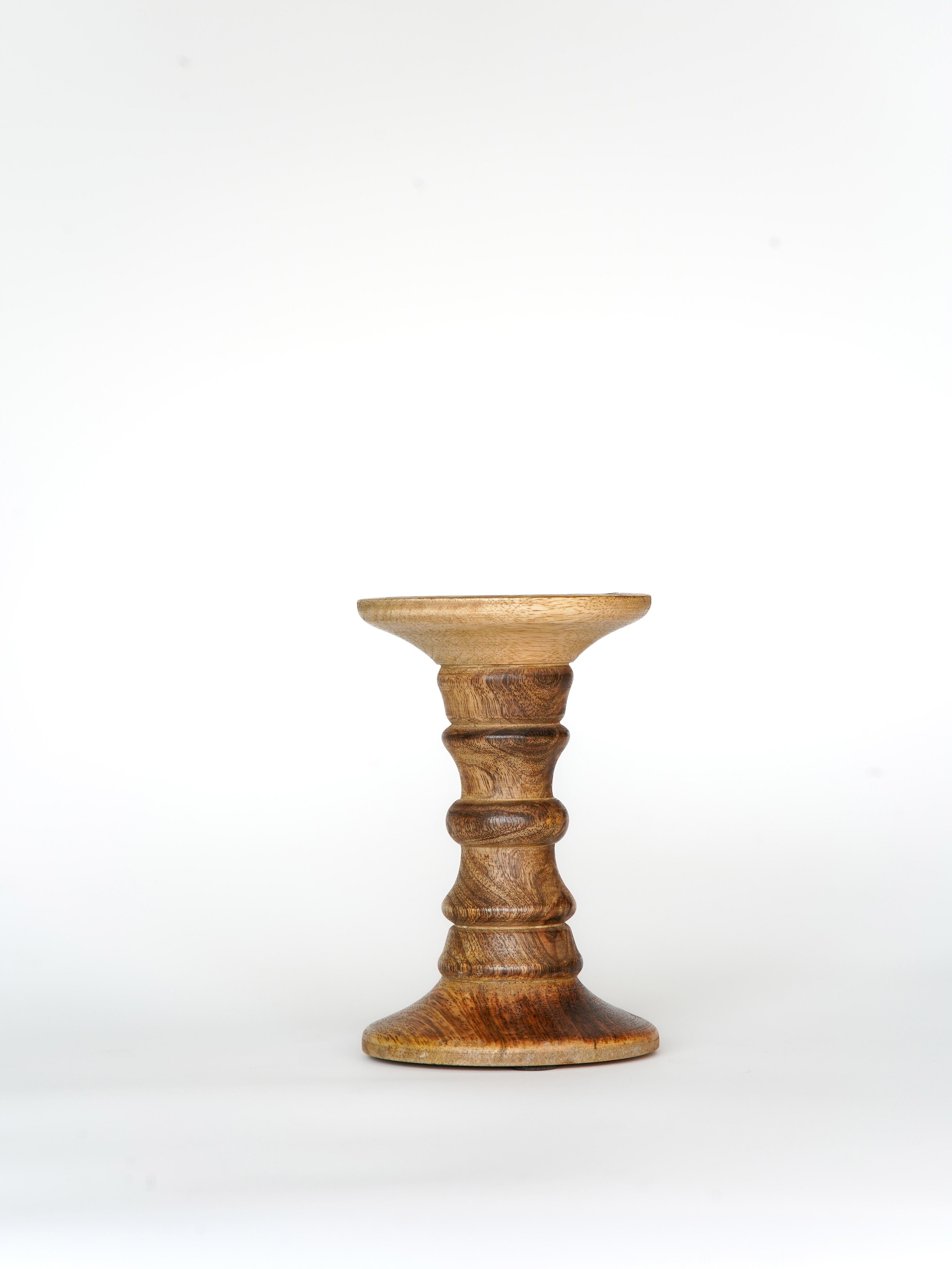 Turnwood Pillar Candle Holder - Medium Burnt