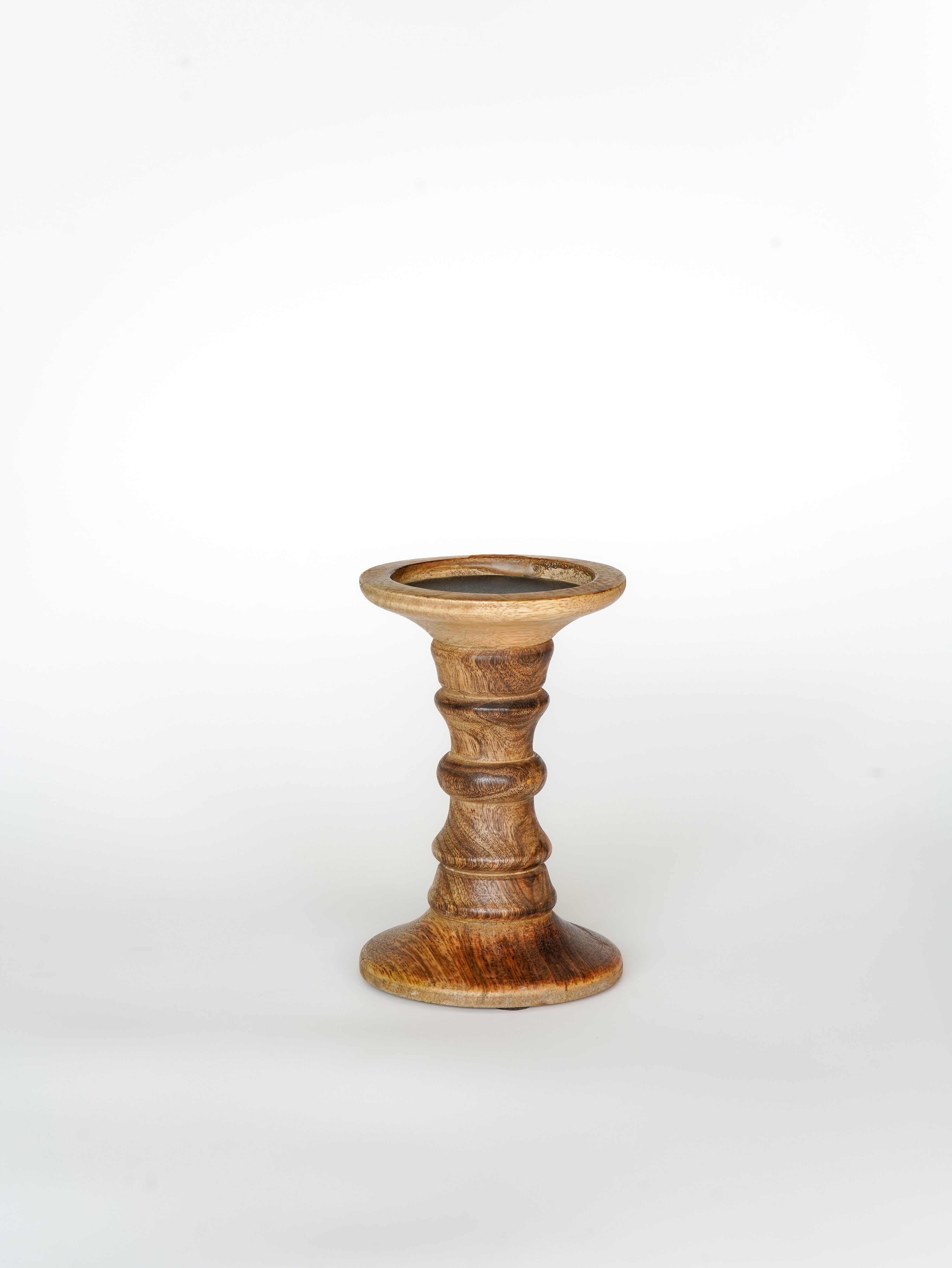 Turnwood Pillar Candle Holder - Medium Burnt