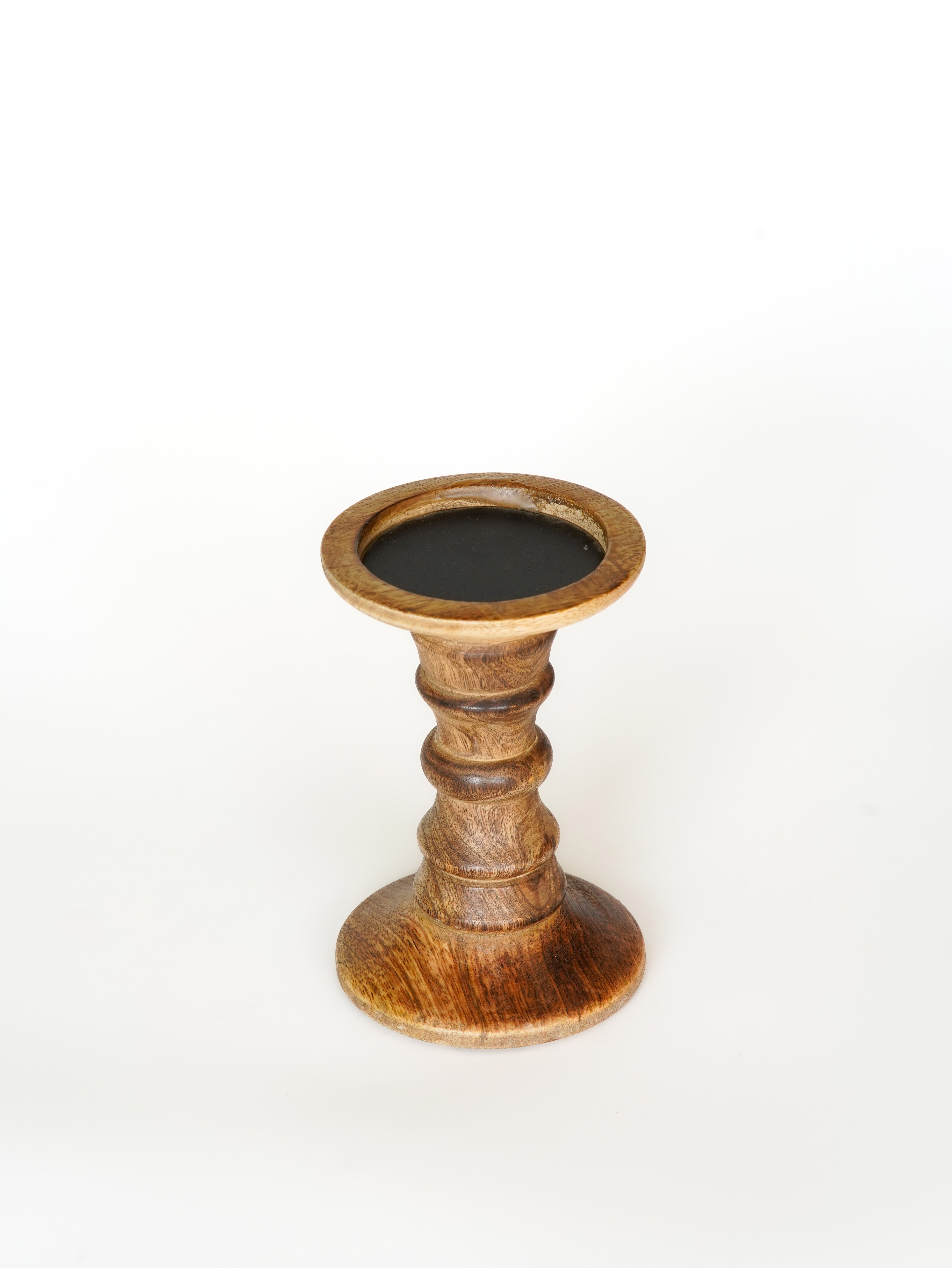 Turnwood Pillar Candle Holder - Medium Burnt