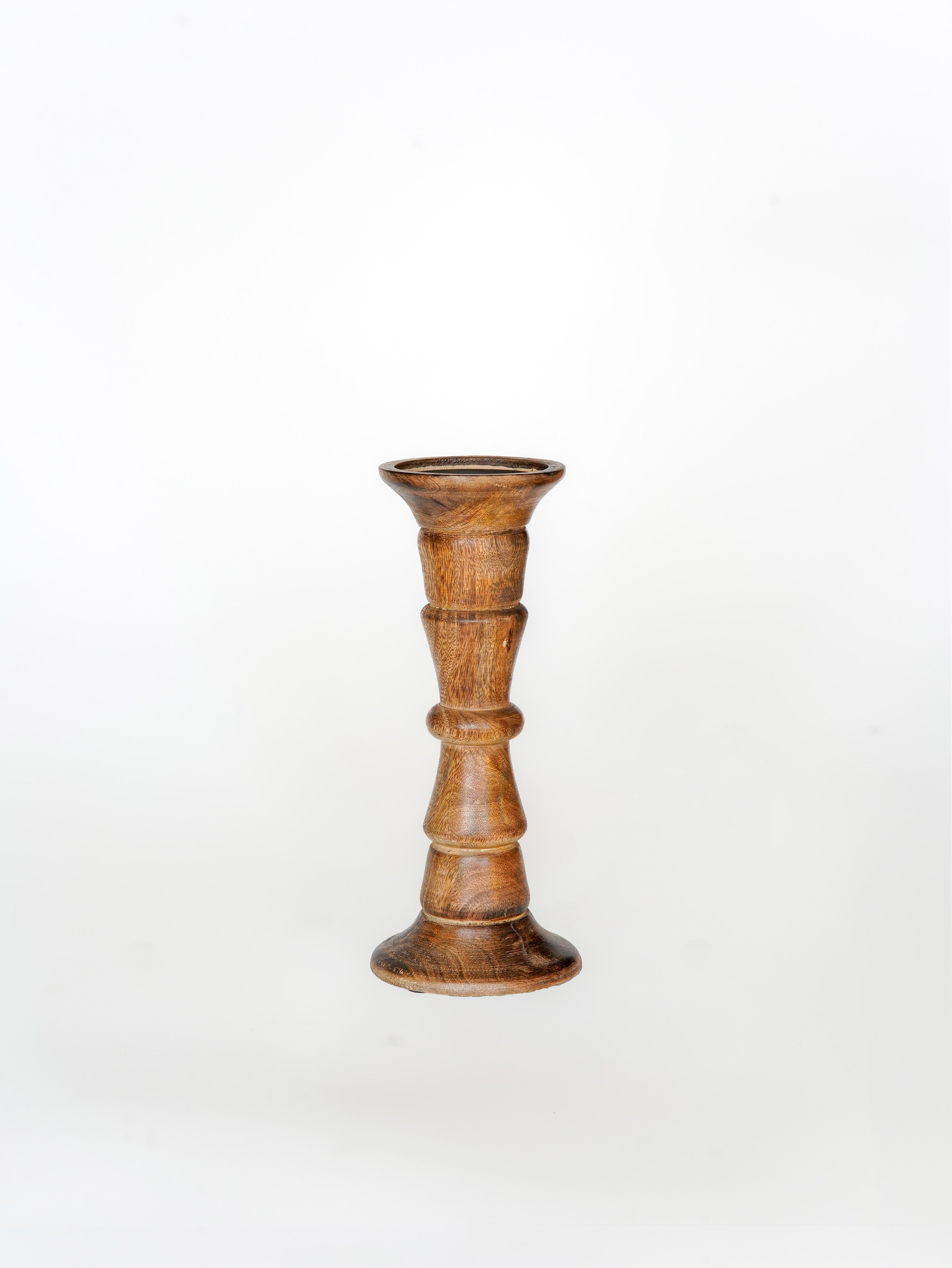 Turnwood Pillar Candle Holder - Medium Burnt