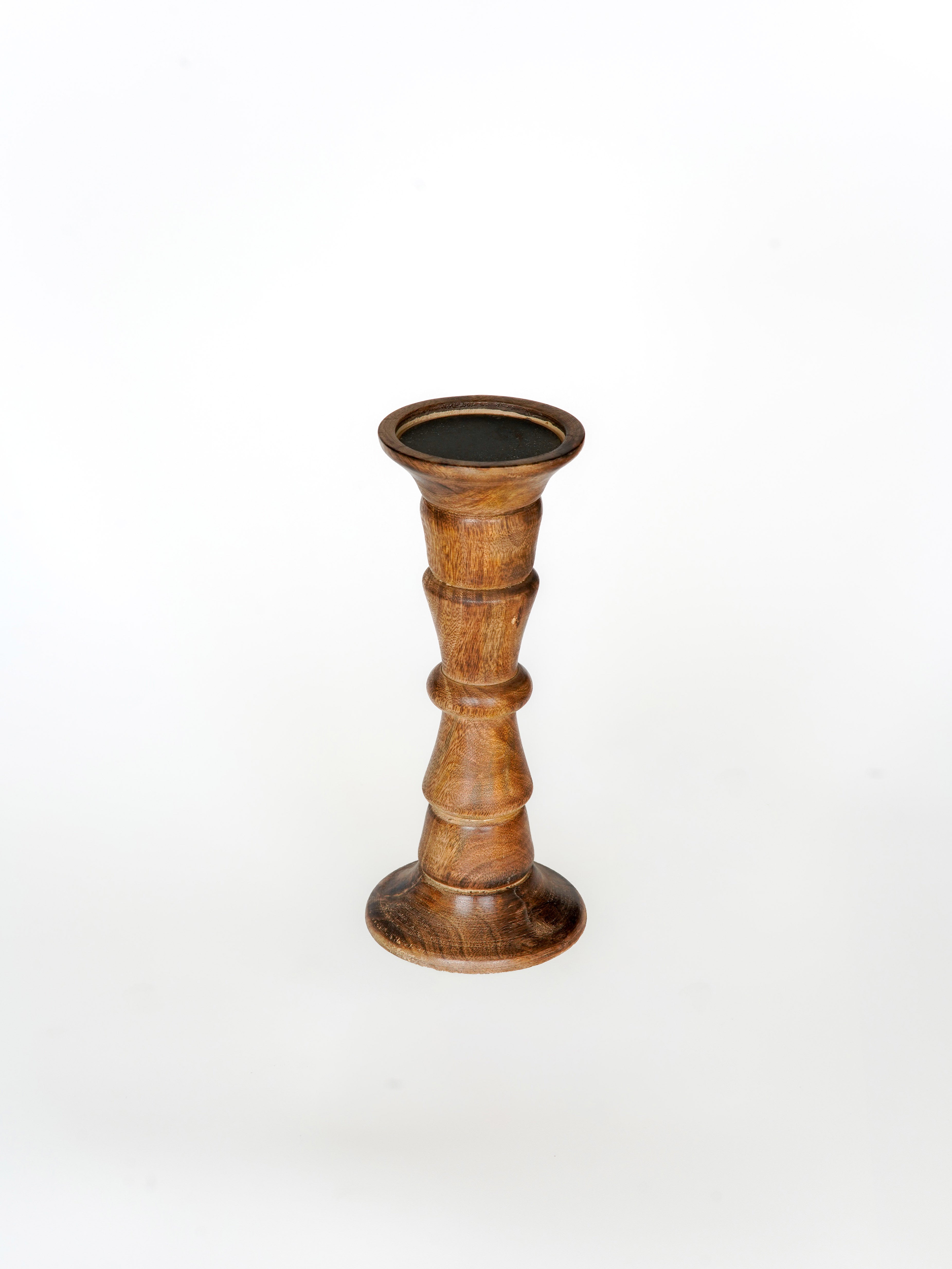 Turnwood Pillar Candle Holder - Medium Burnt