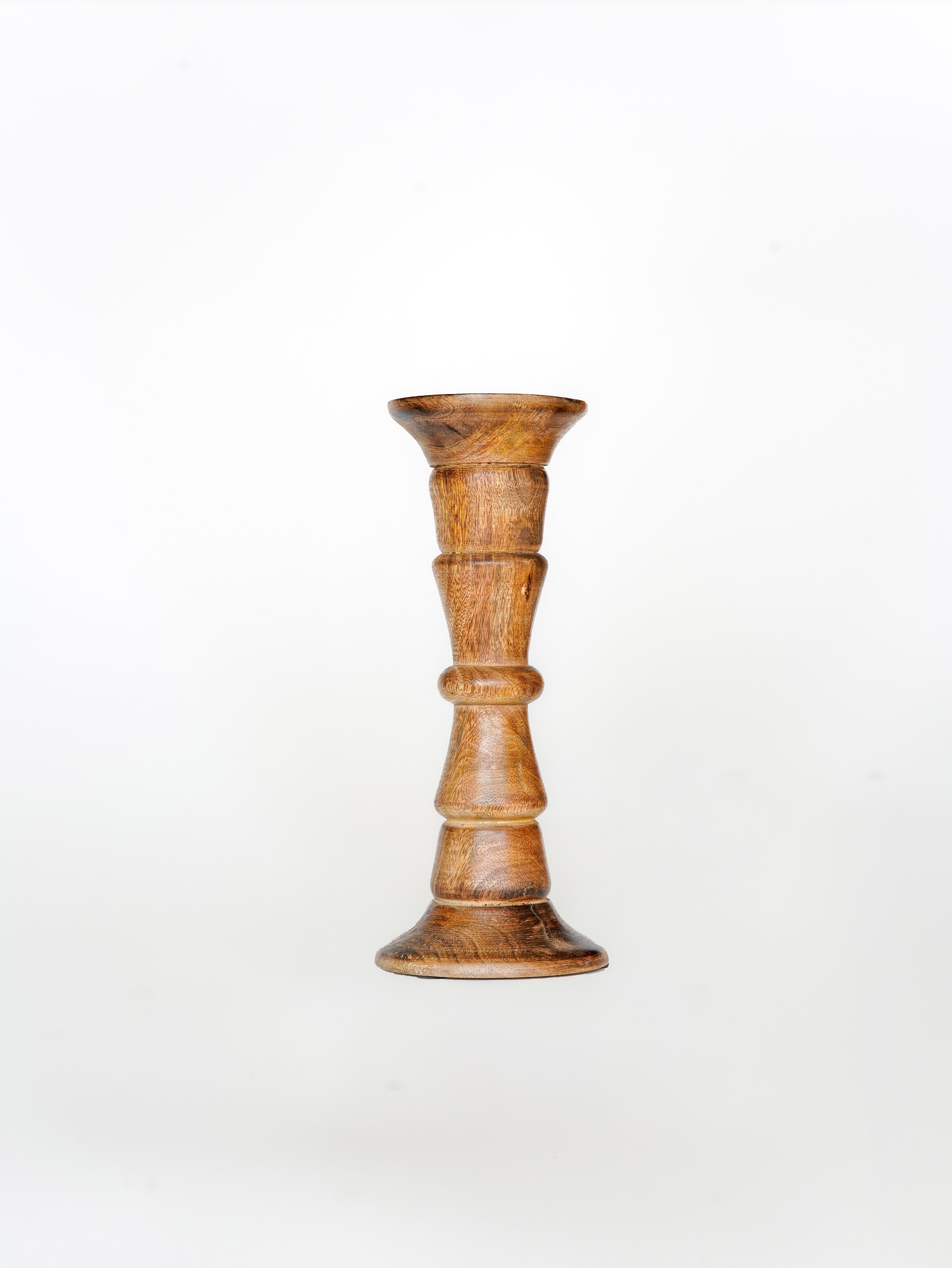Turnwood Pillar Candle Holder - Medium Burnt