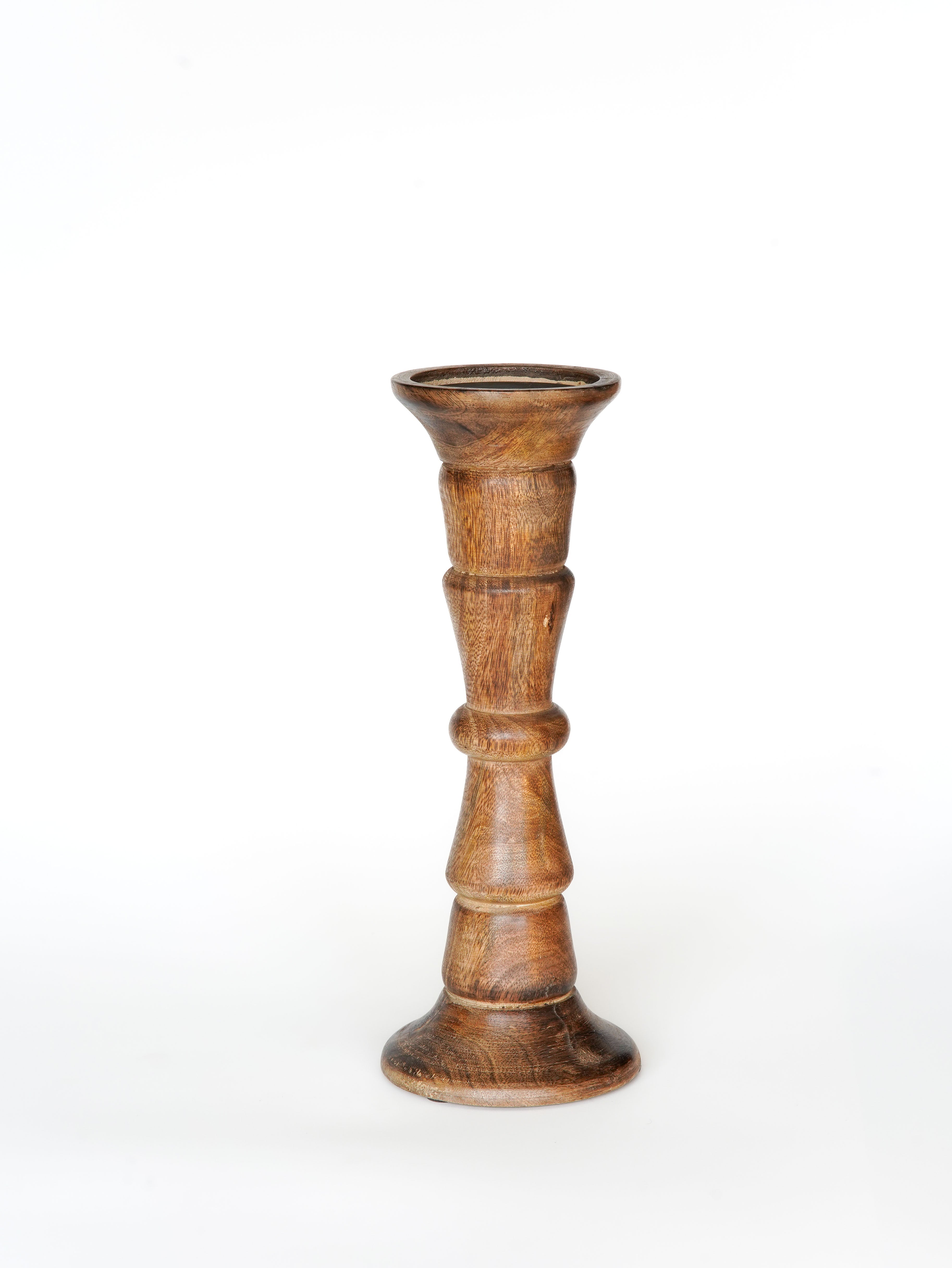 Turnwood Pillar Candle Holder - Medium Burnt