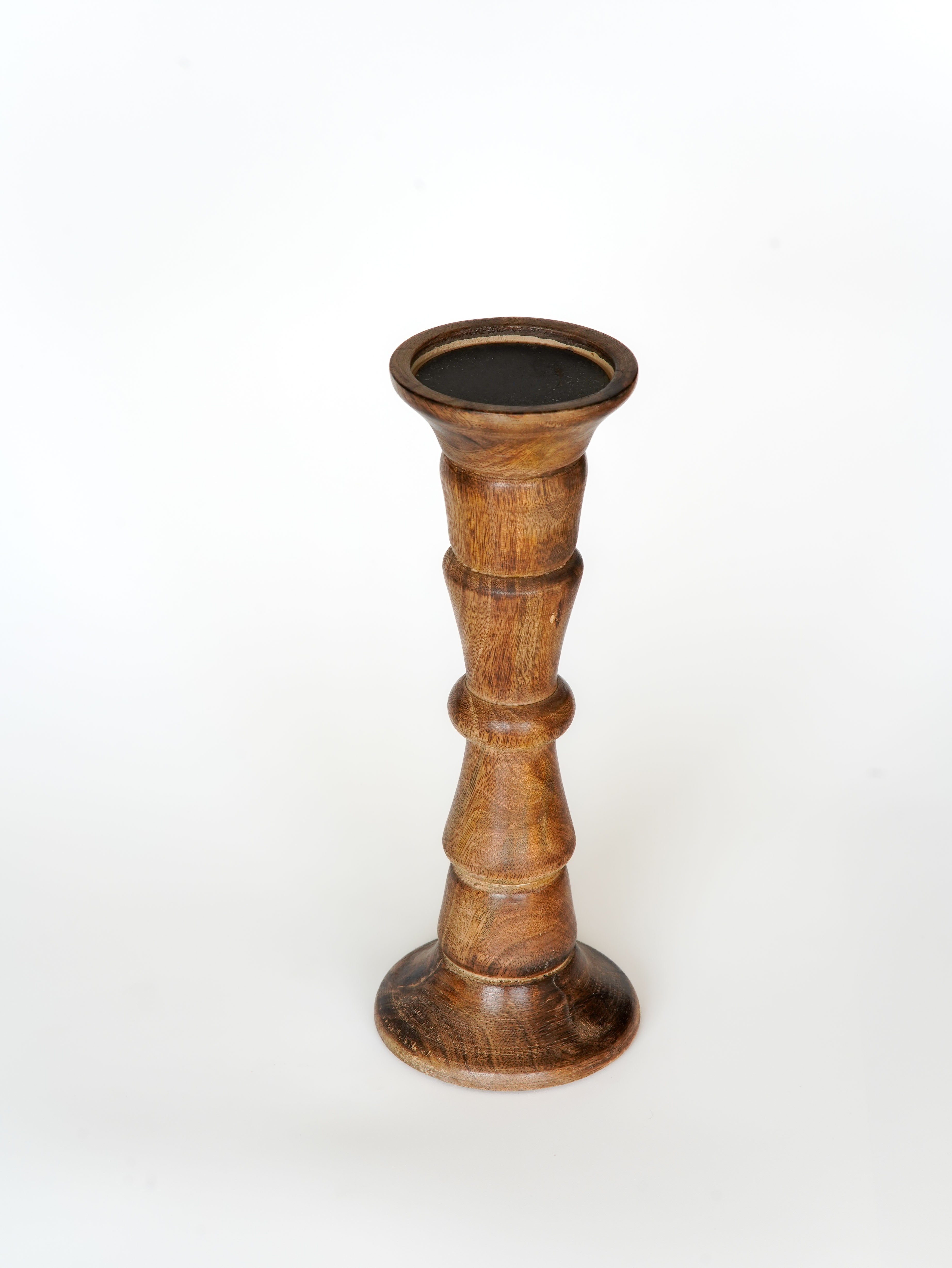 Turnwood Pillar Candle Holder - Medium Burnt