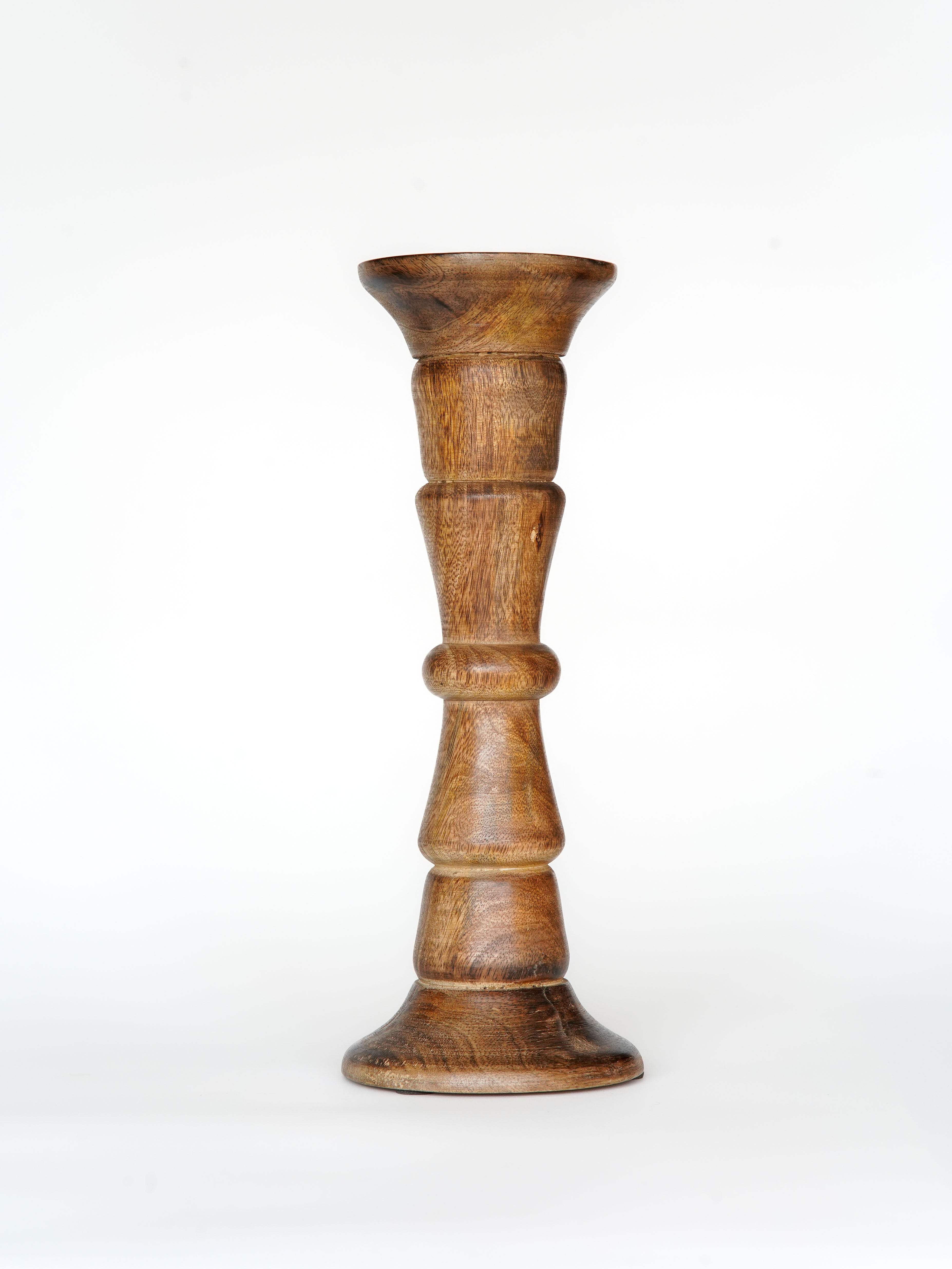 Turnwood Pillar Candle Holder - Medium Burnt