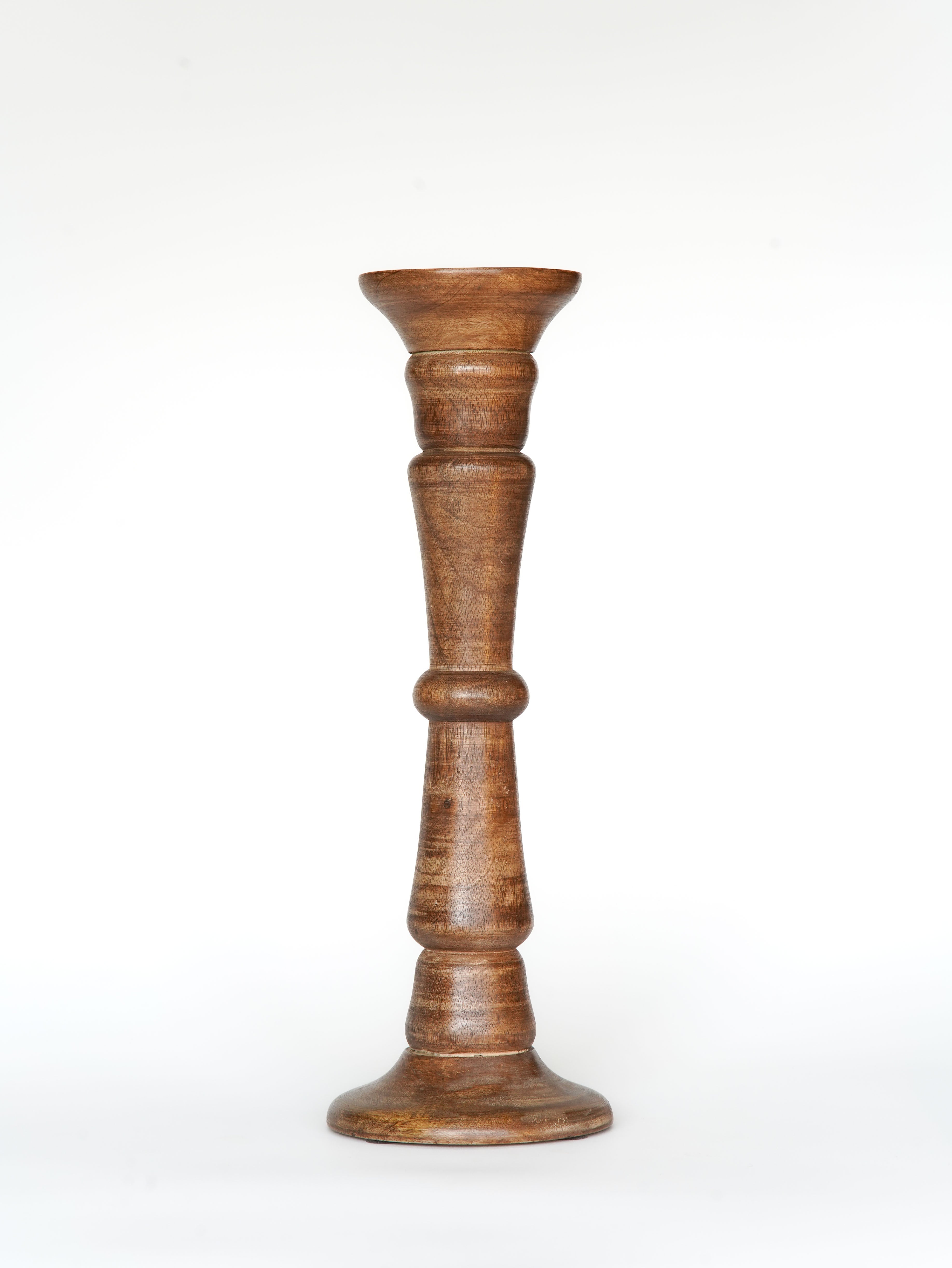Turnwood Pillar Candle Holder - Medium Burnt