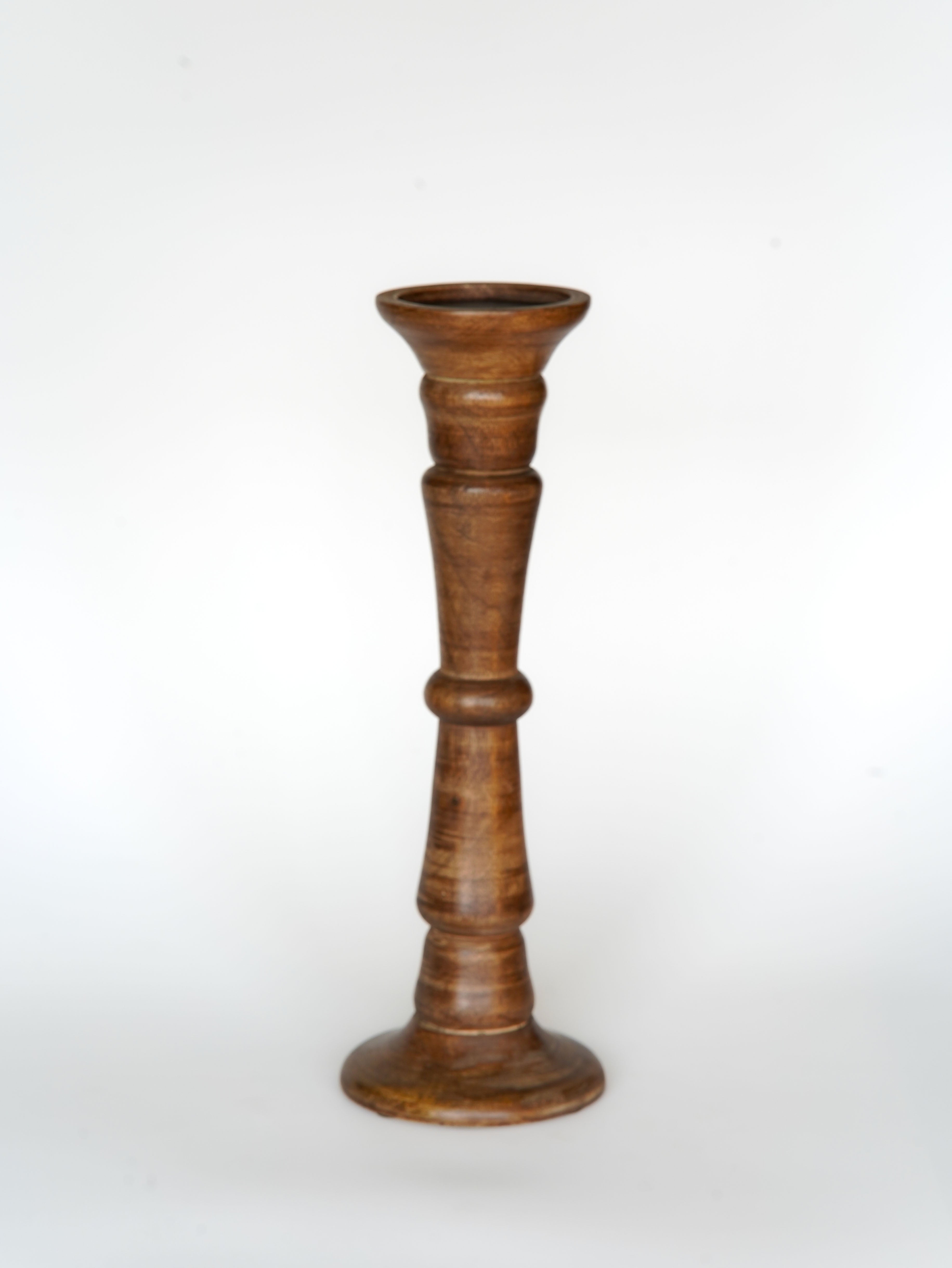 Turnwood Pillar Candle Holder - Medium Burnt
