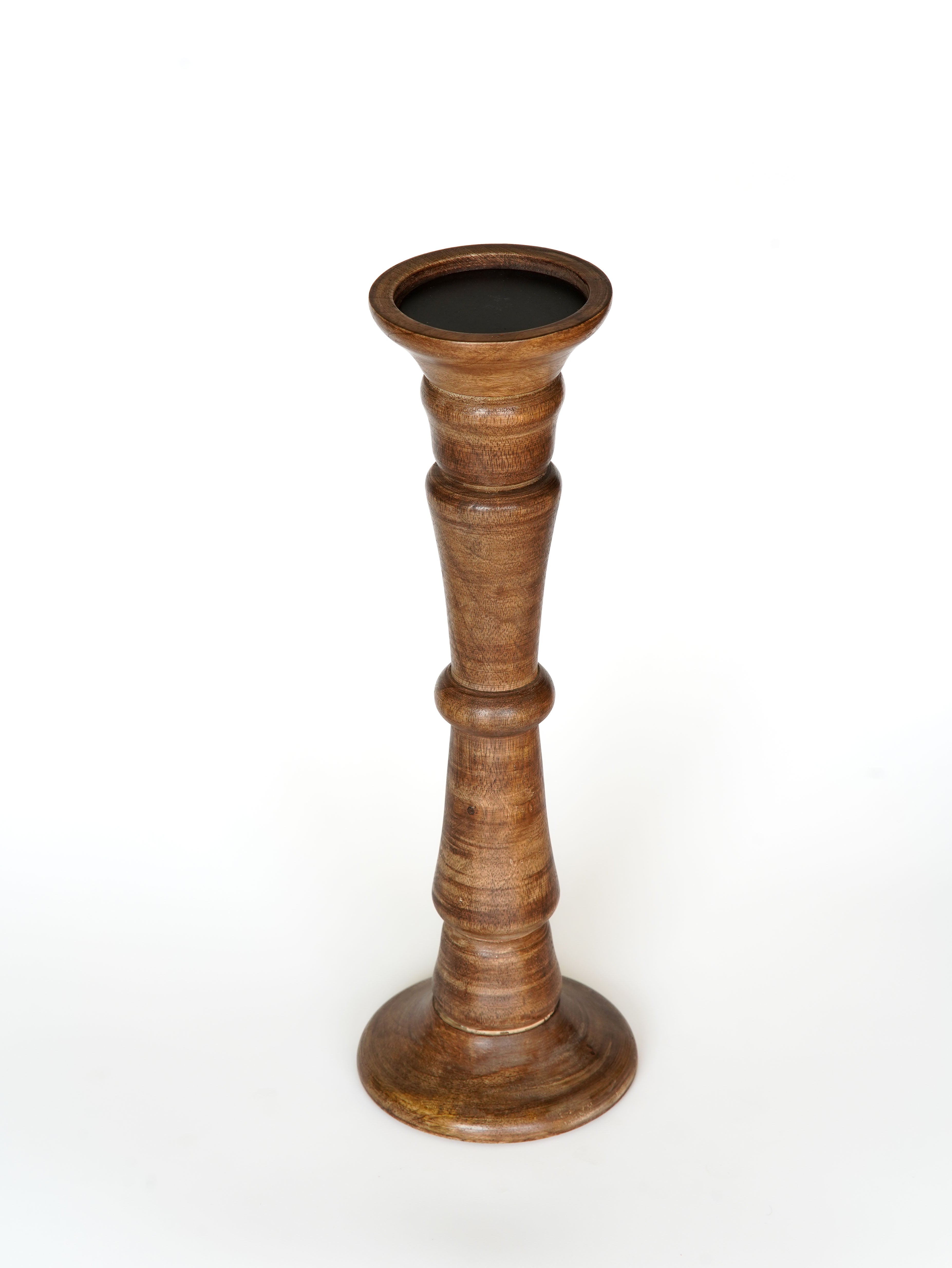 Turnwood Pillar Candle Holder - Medium Burnt