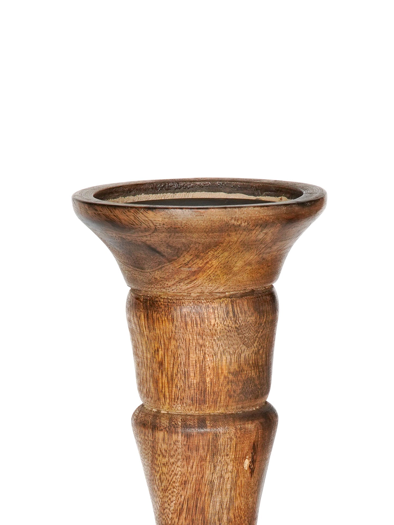 Turnwood Pillar Candle Holder - Medium Burnt