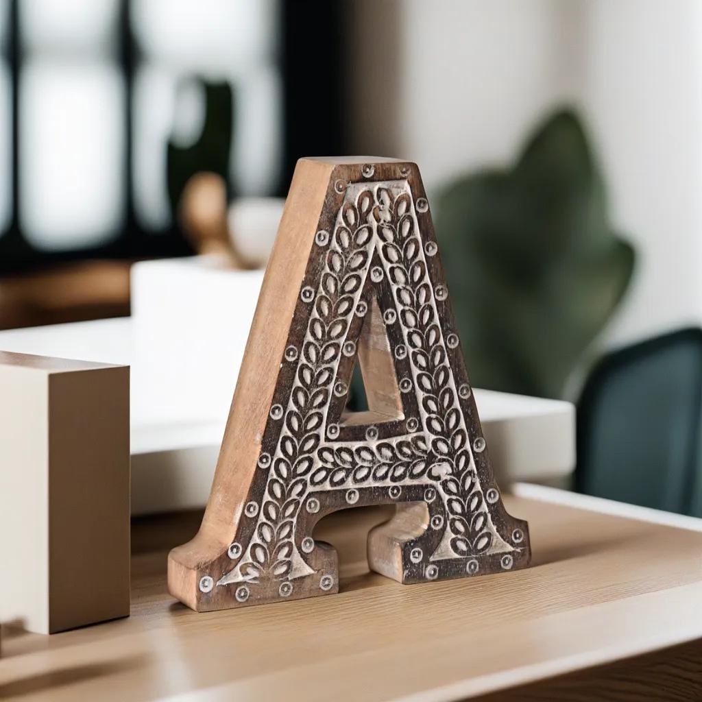 Bohemian Teardrop - Patterned Mango Wood Carved Letter & Number Block - BBH HOMES LLC