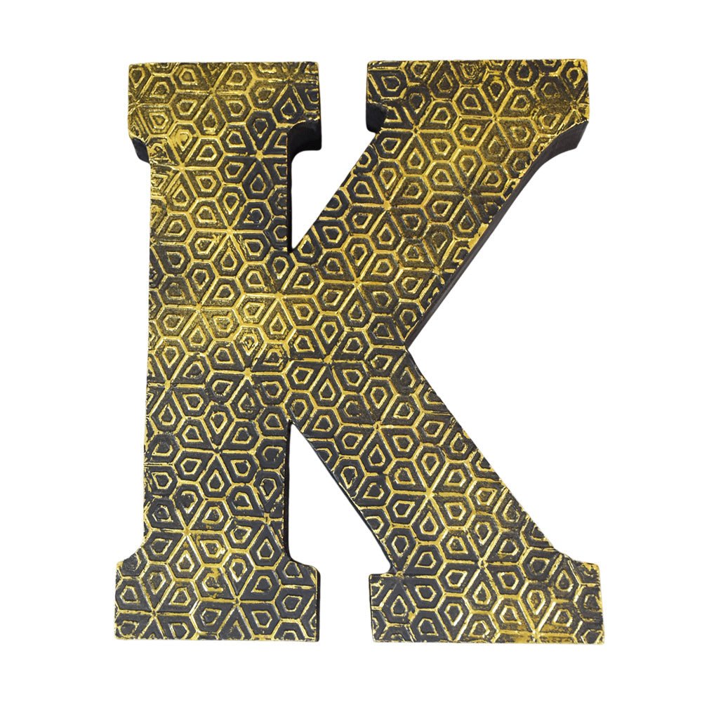 Geometric Gold Accent Mango Wood Letter Block - BBH HOMES LLC