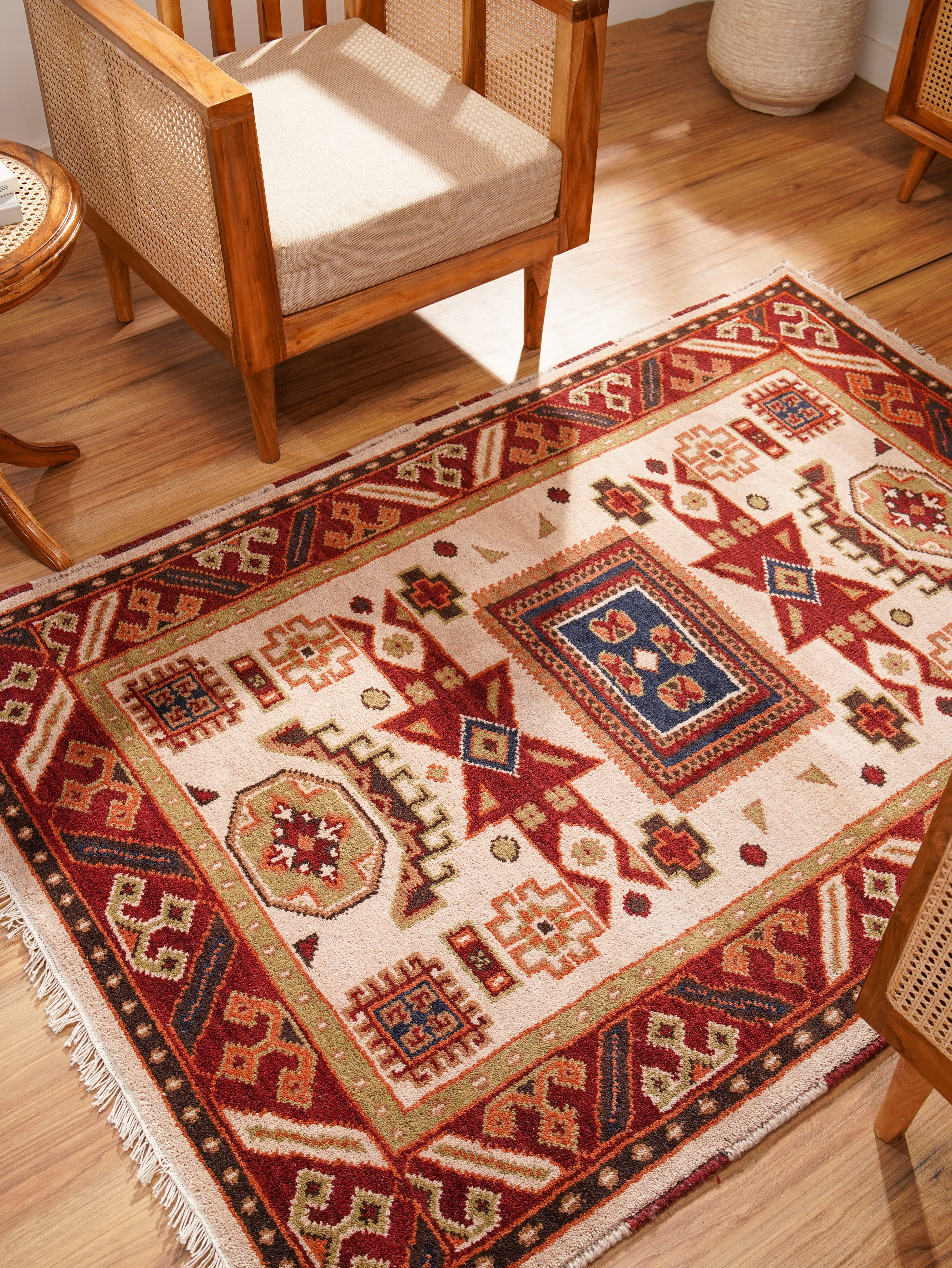 Rudrakshi Hand Knotted Afghan Kazak Rug