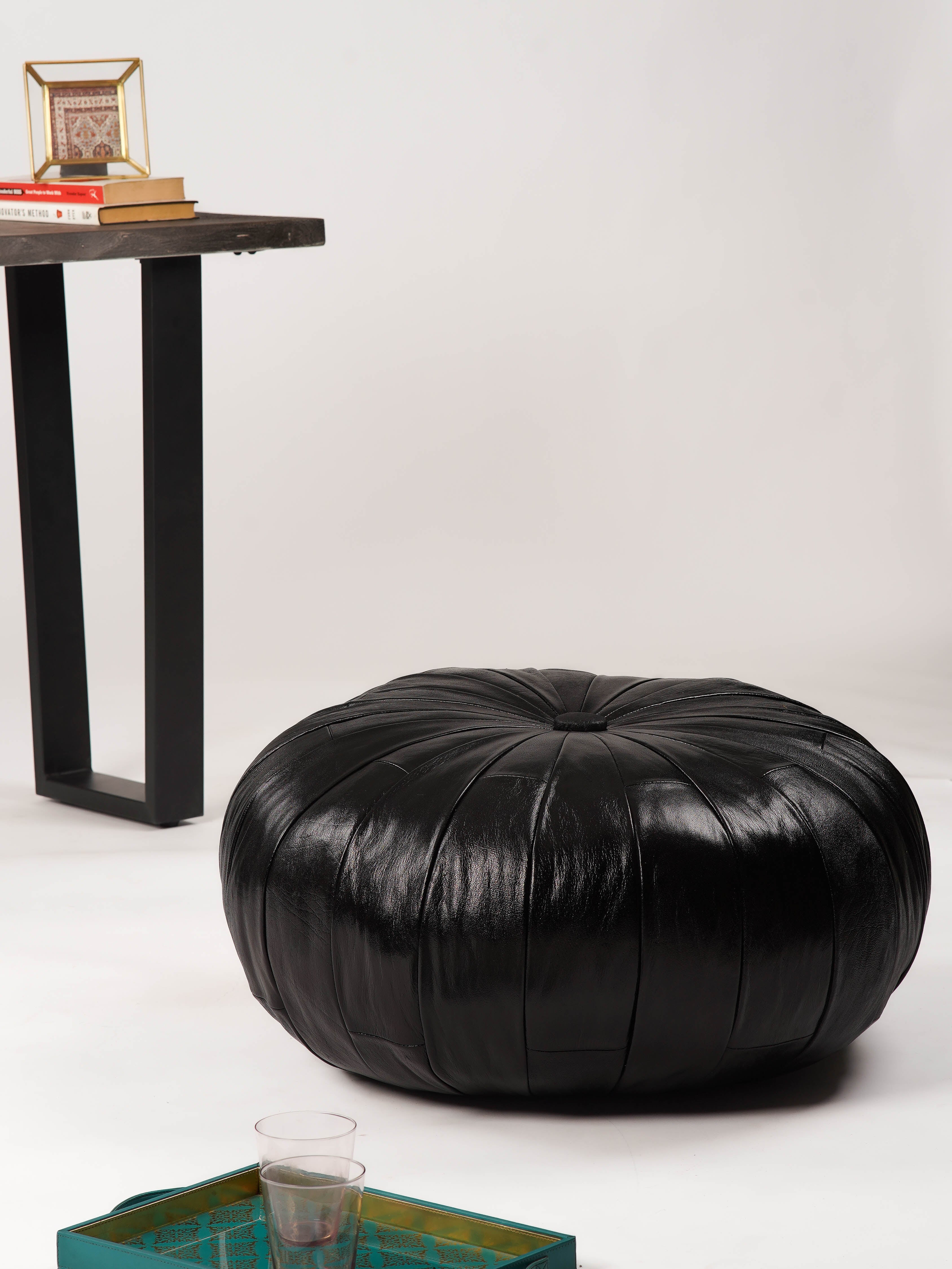 Noir Elegance Leather Pouf