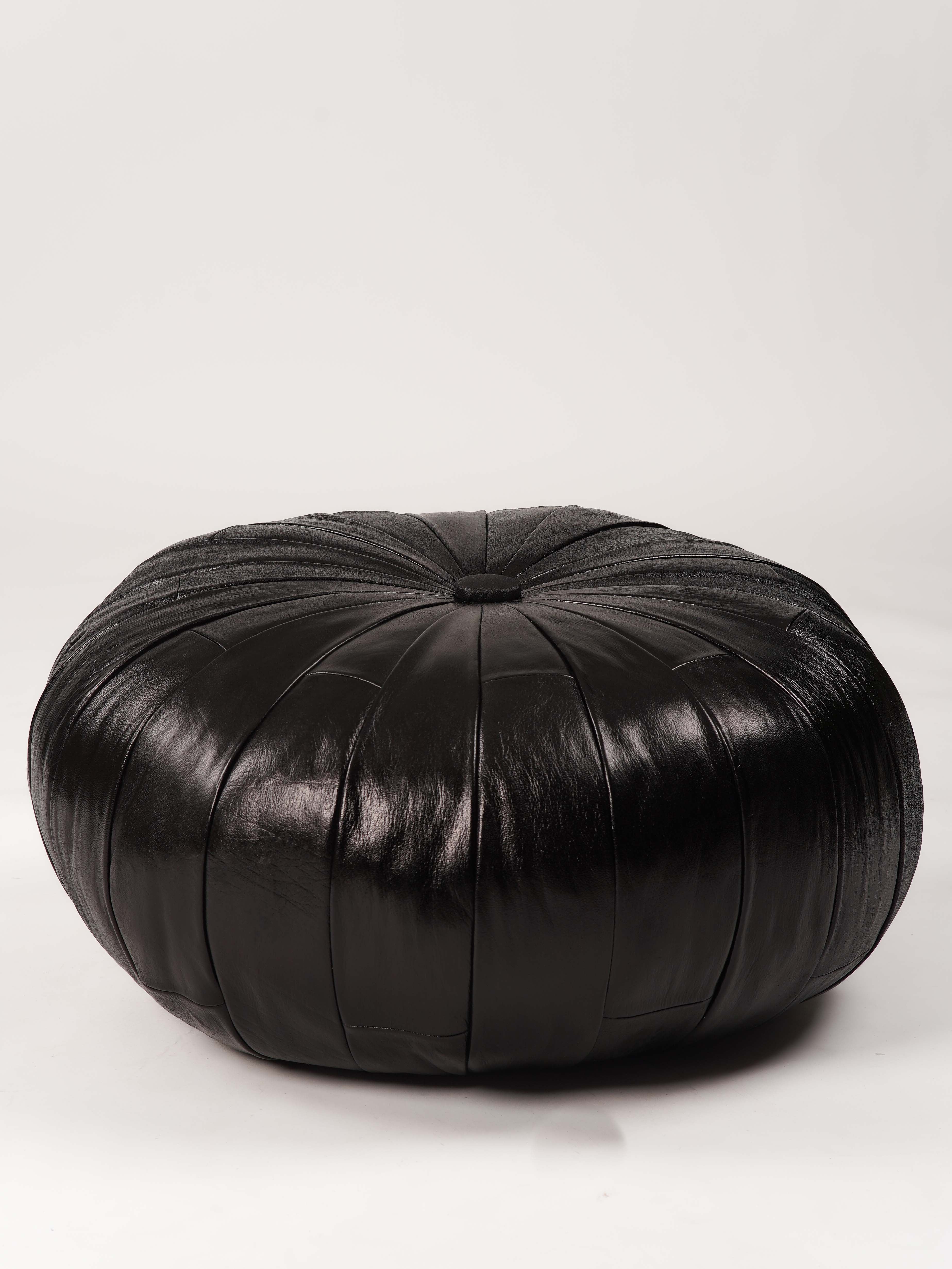 Noir Elegance Leather Pouf