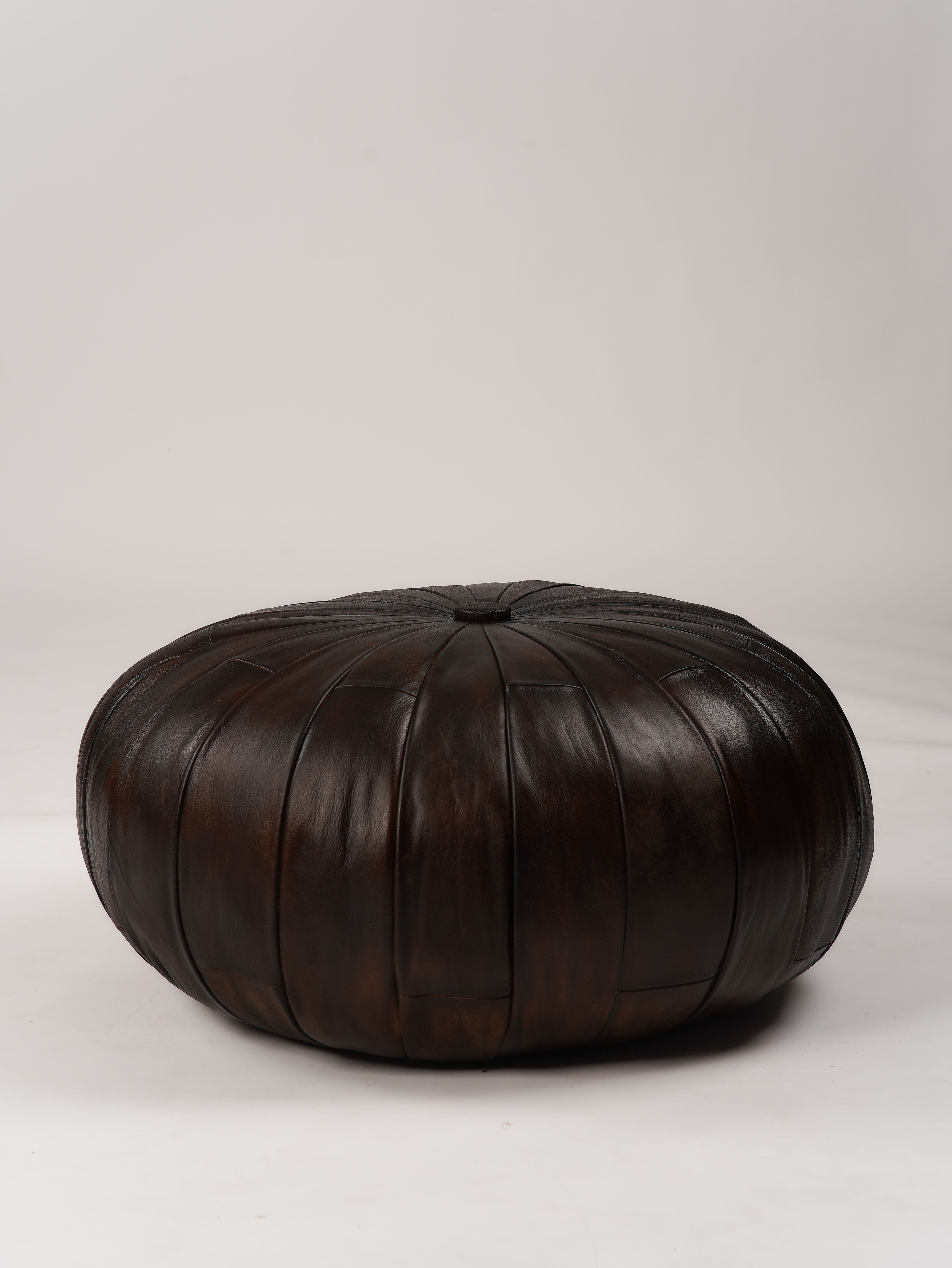 Noir Elegance Brown Leather Pouf