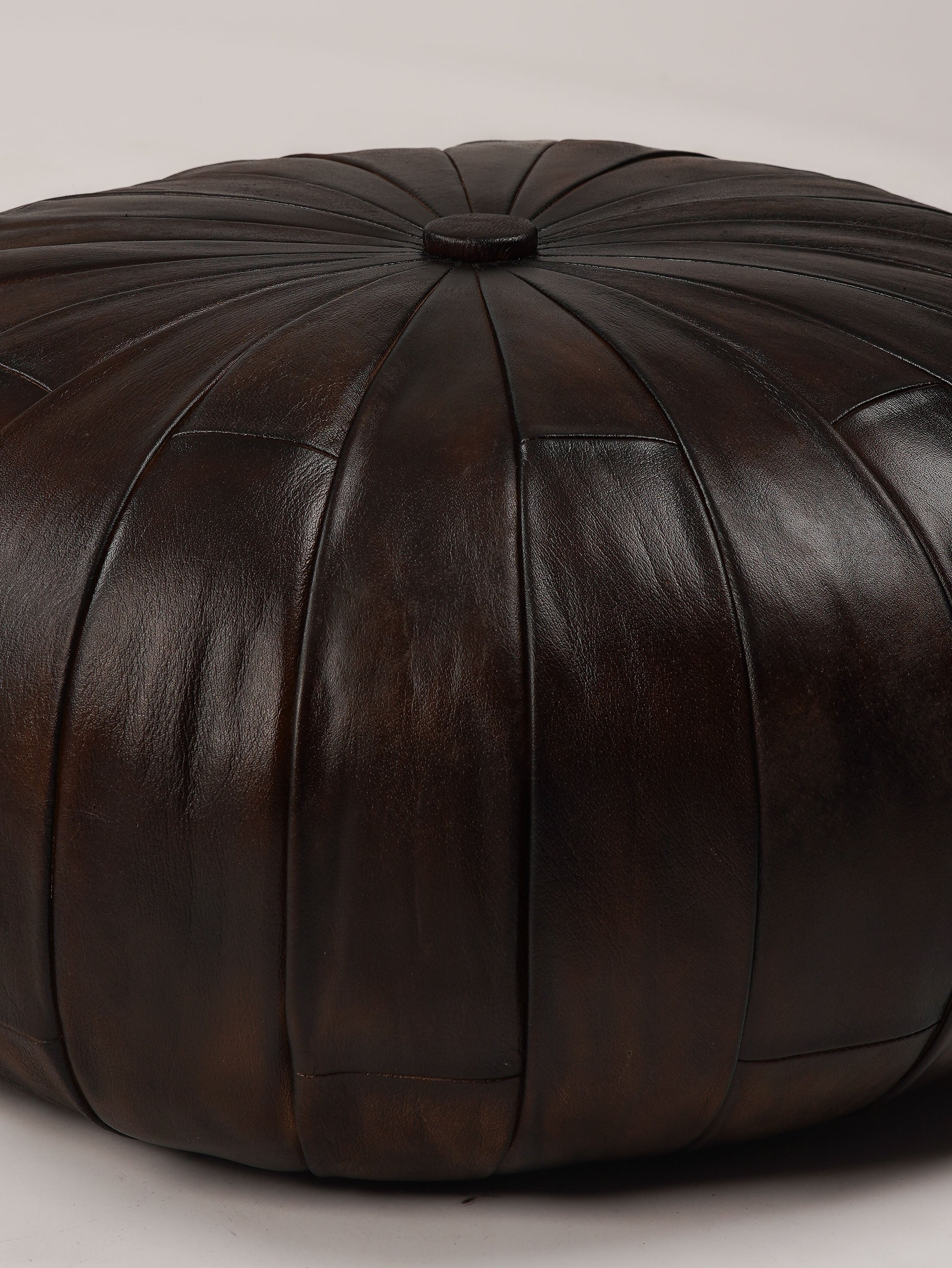 Noir Elegance Brown Leather Pouf