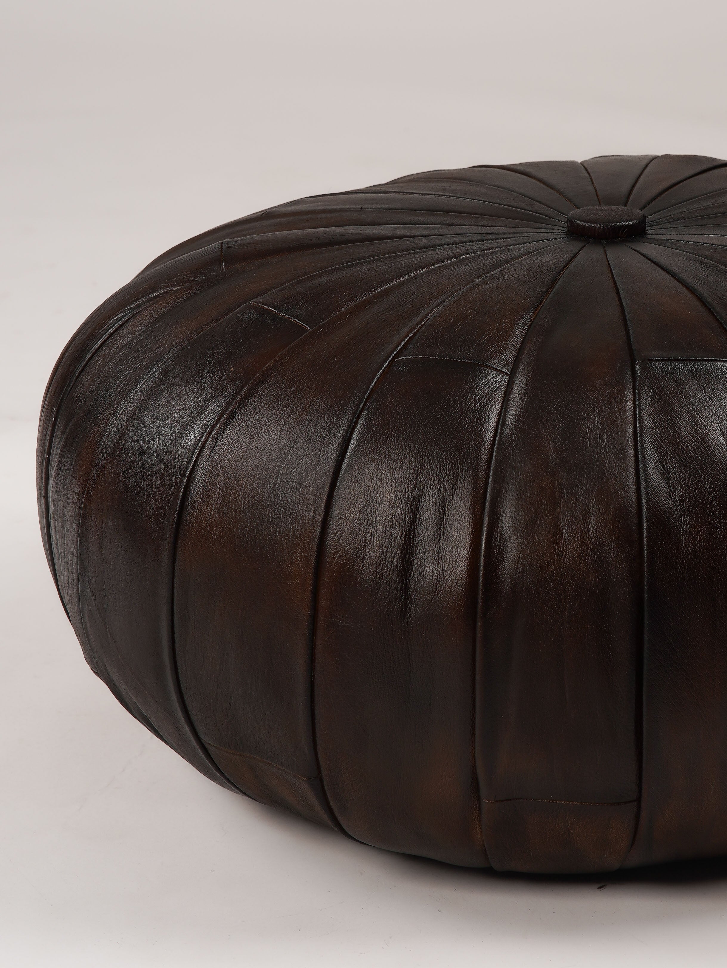 Noir Elegance Brown Leather Pouf