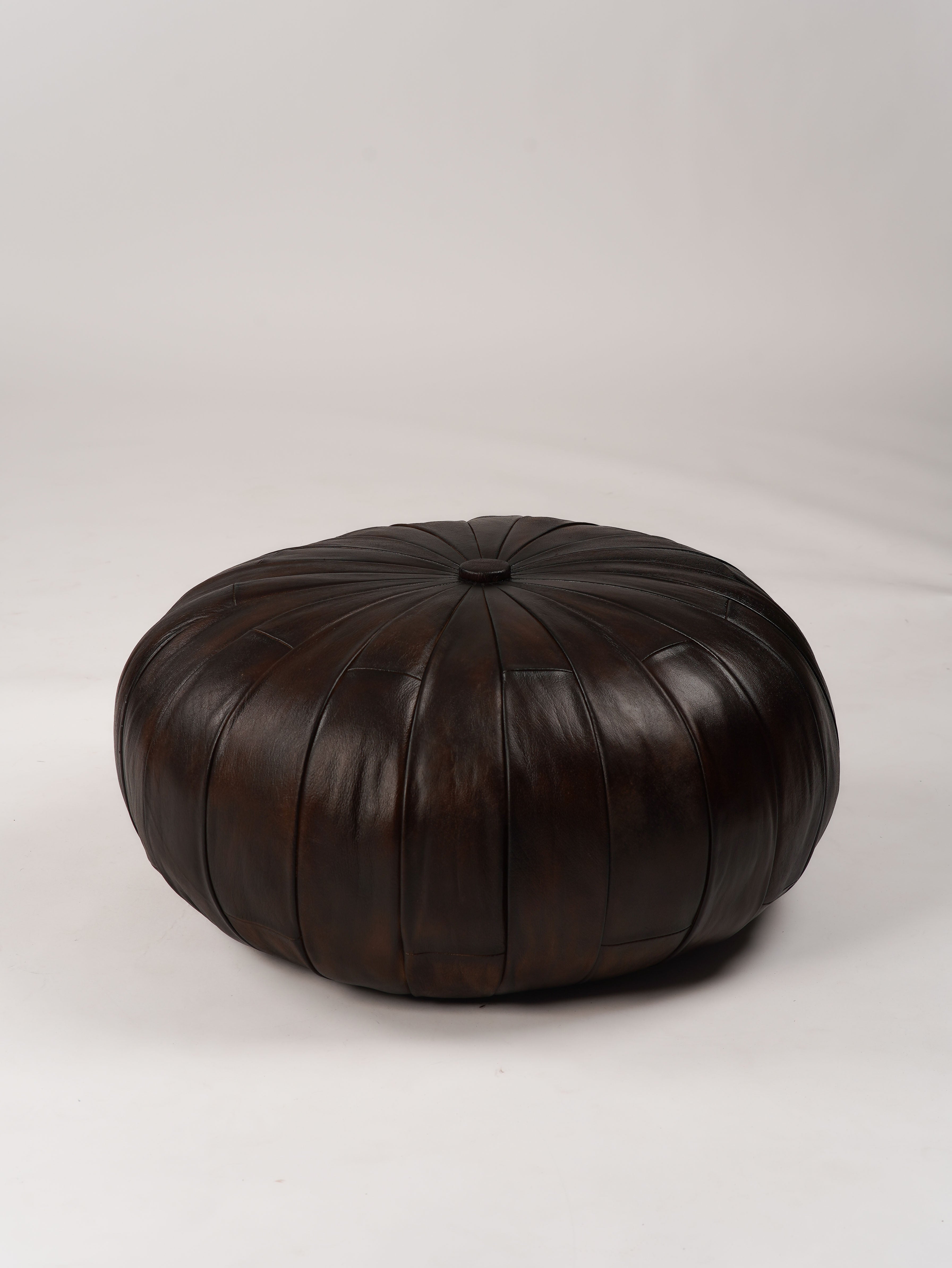 Noir Elegance Brown Leather Pouf