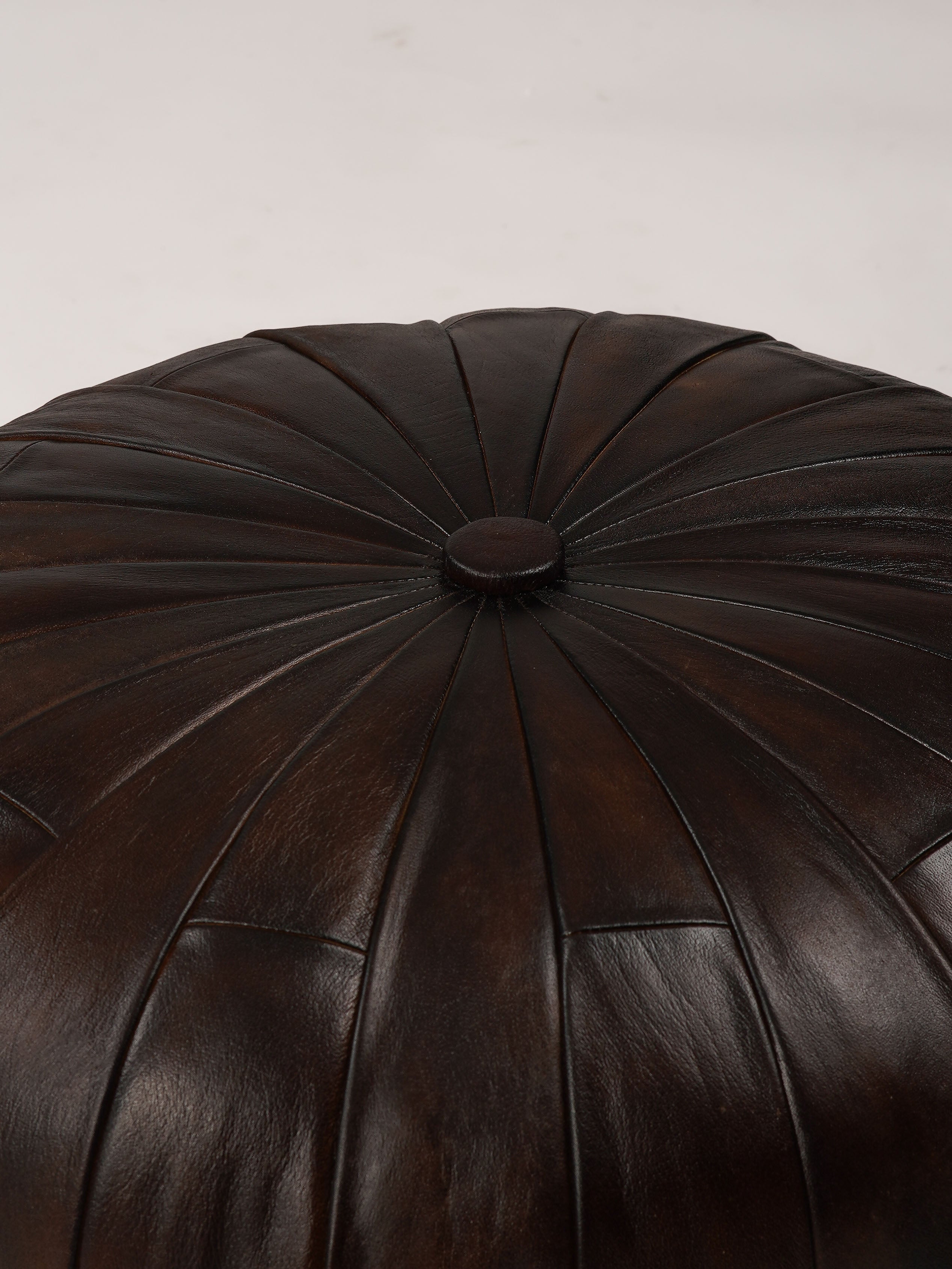 Noir Elegance Brown Leather Pouf