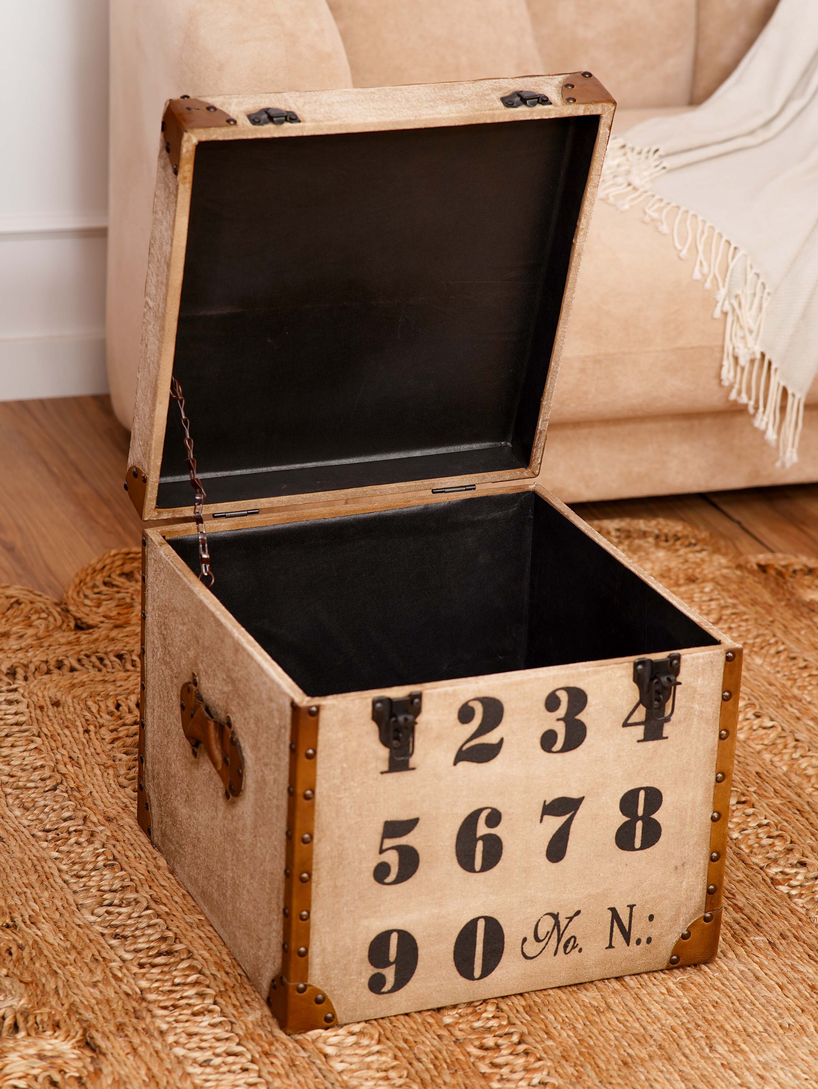 Hidden storage compartment inside trunk-style ottoman
