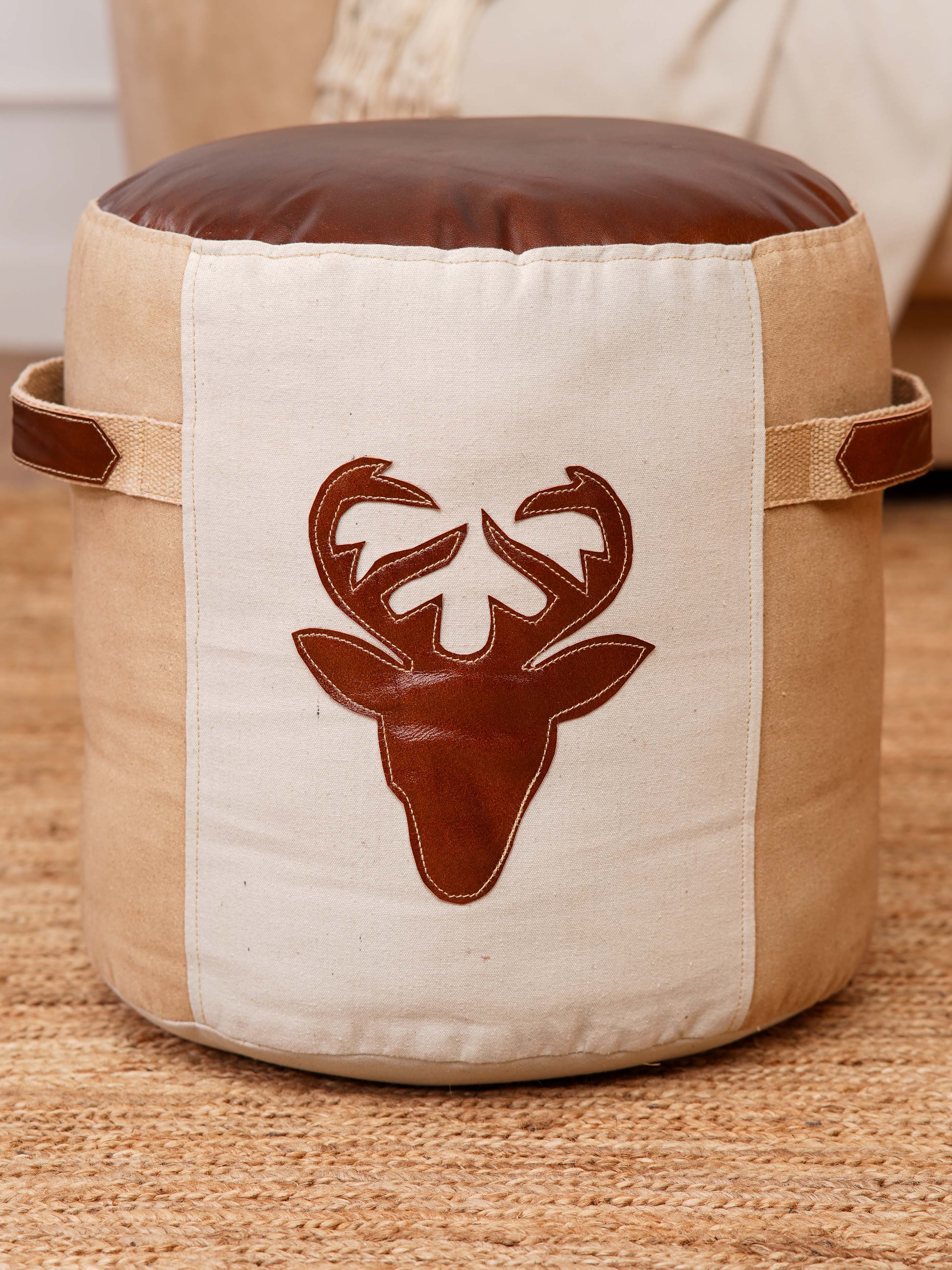 Stag Haven Leather Pouf