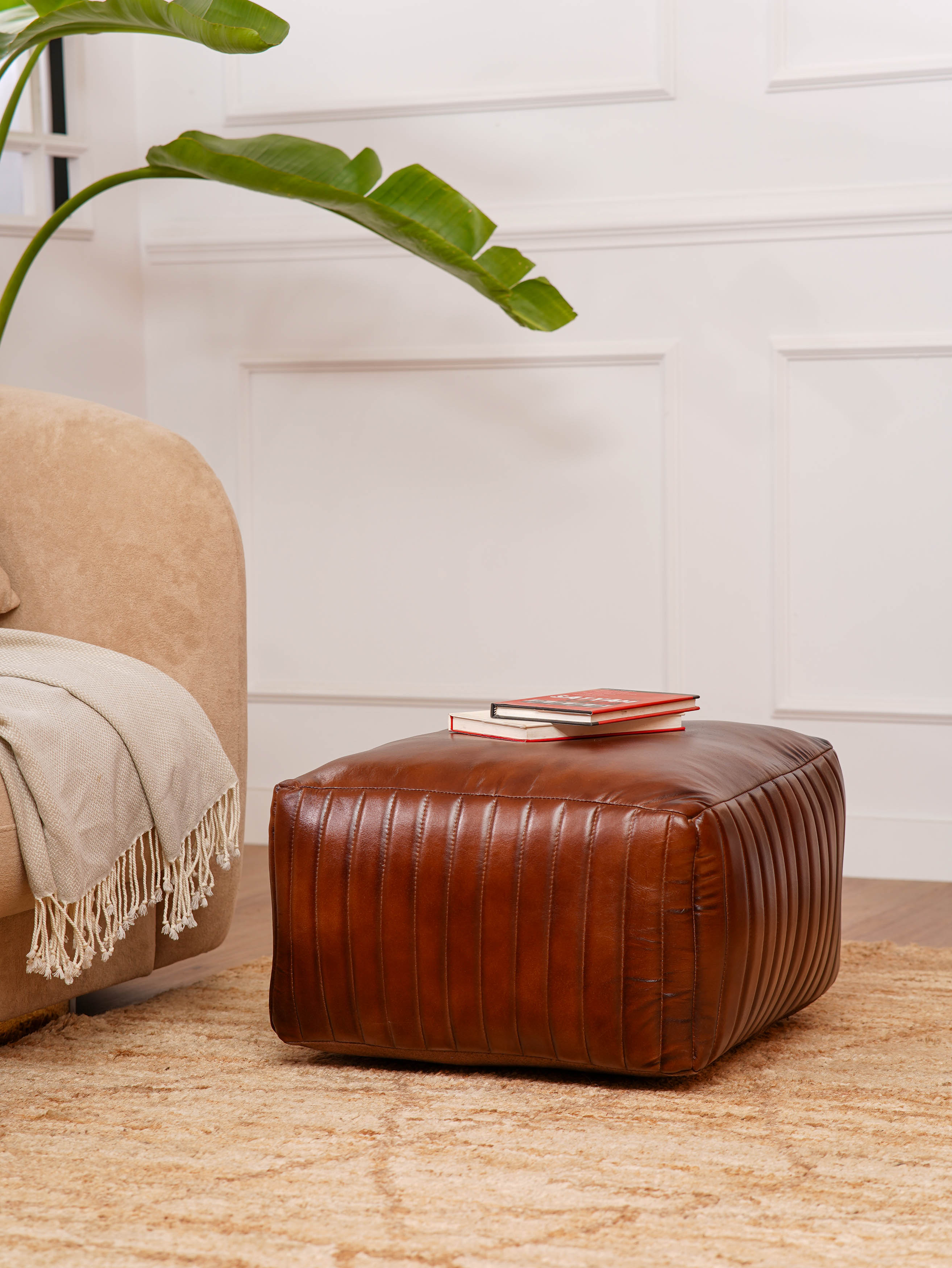 Strata Leather Pouf