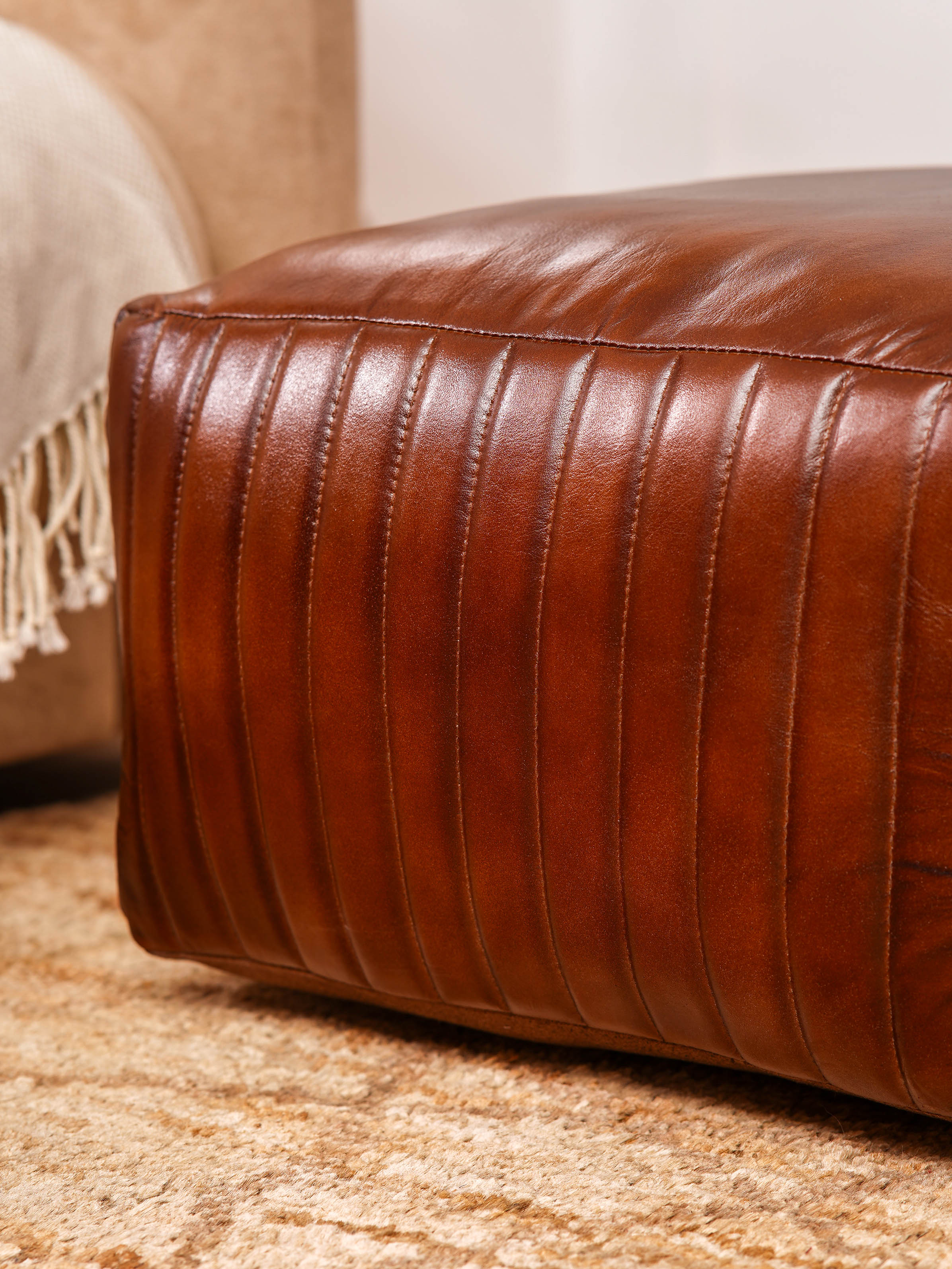 Strata Leather Pouf