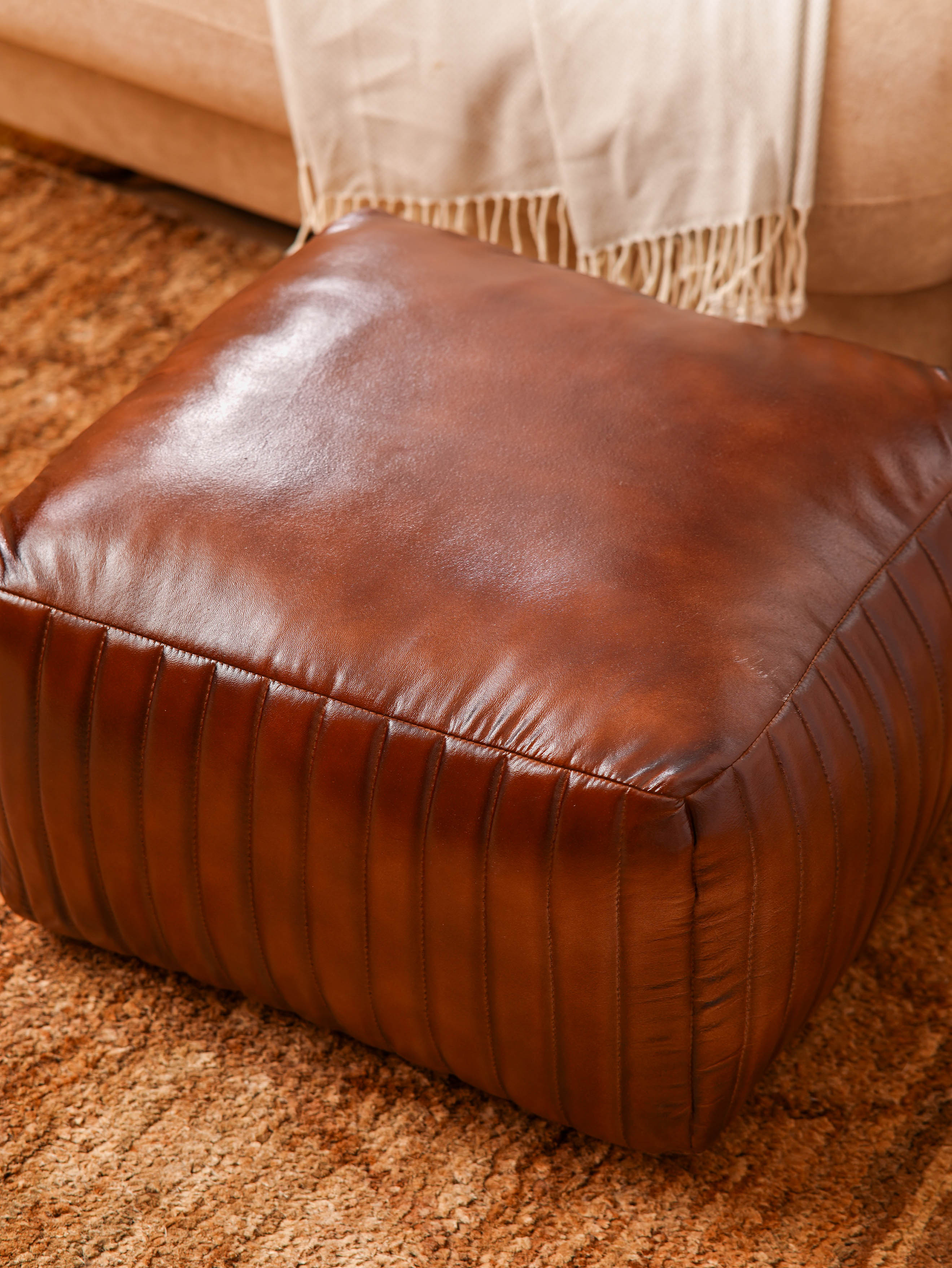 Strata Leather Pouf