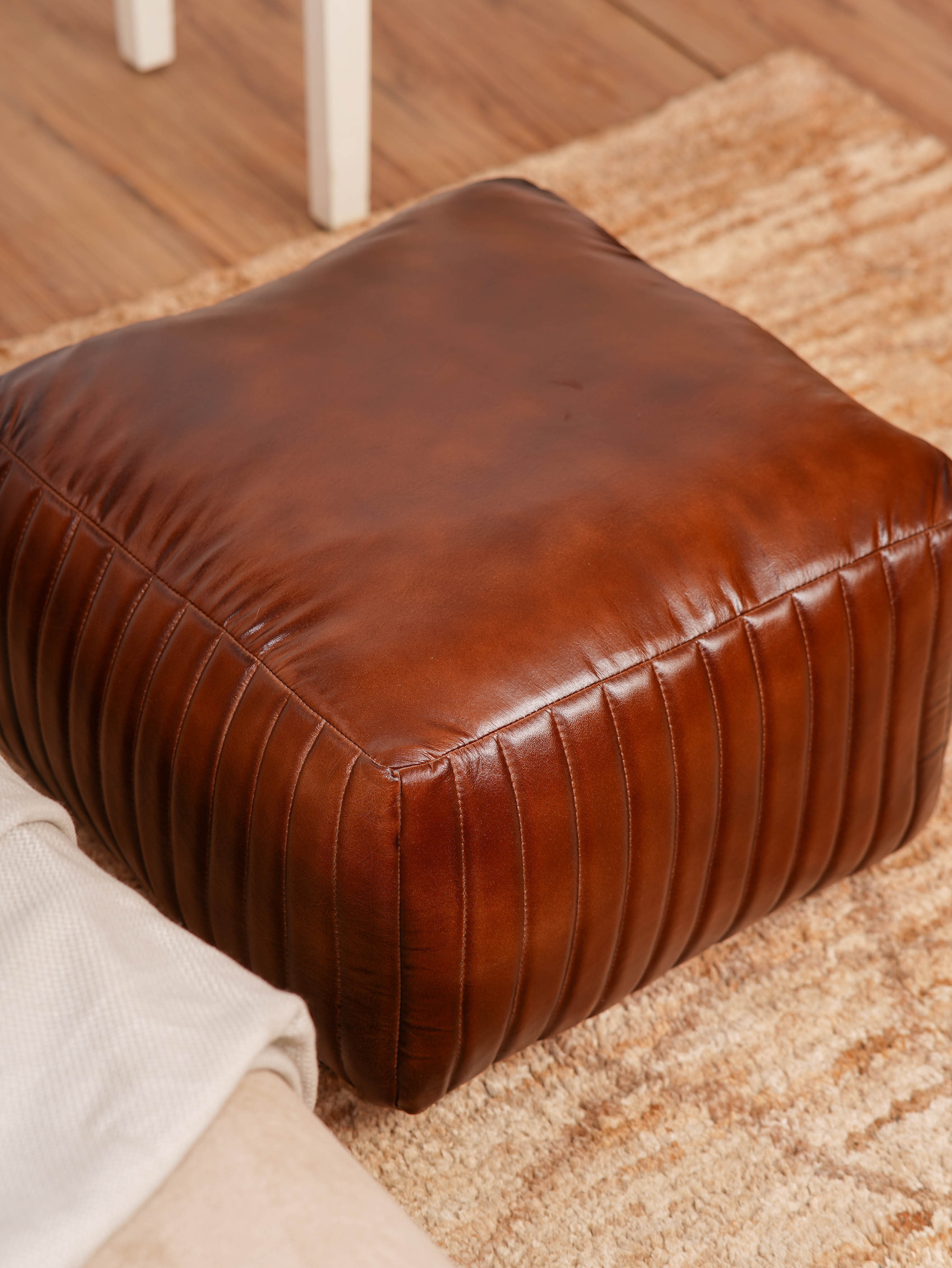 Strata Leather Pouf