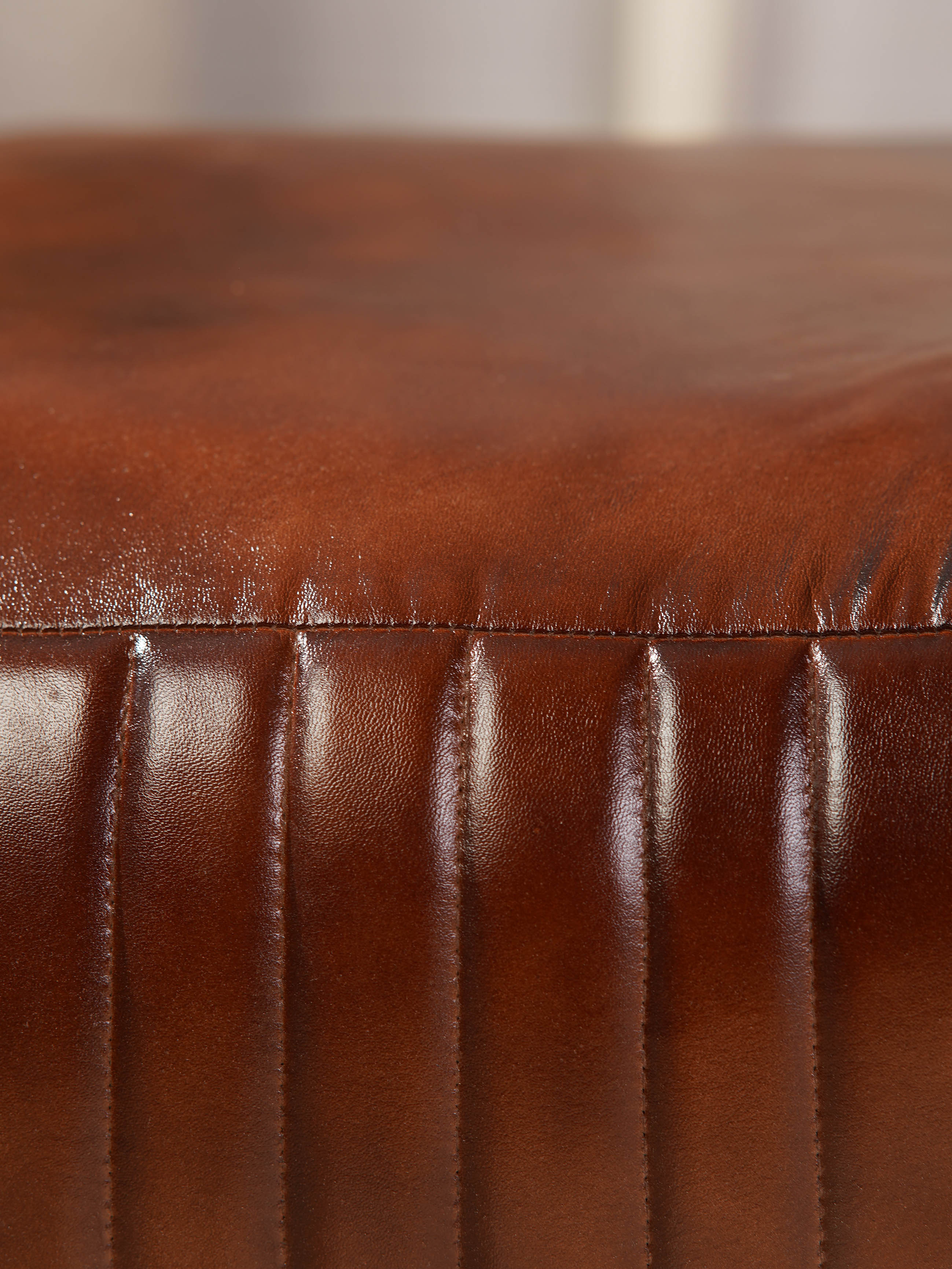 Strata Leather Pouf| Brown Ottoman | Handmade | Contemporary | Filled | Square