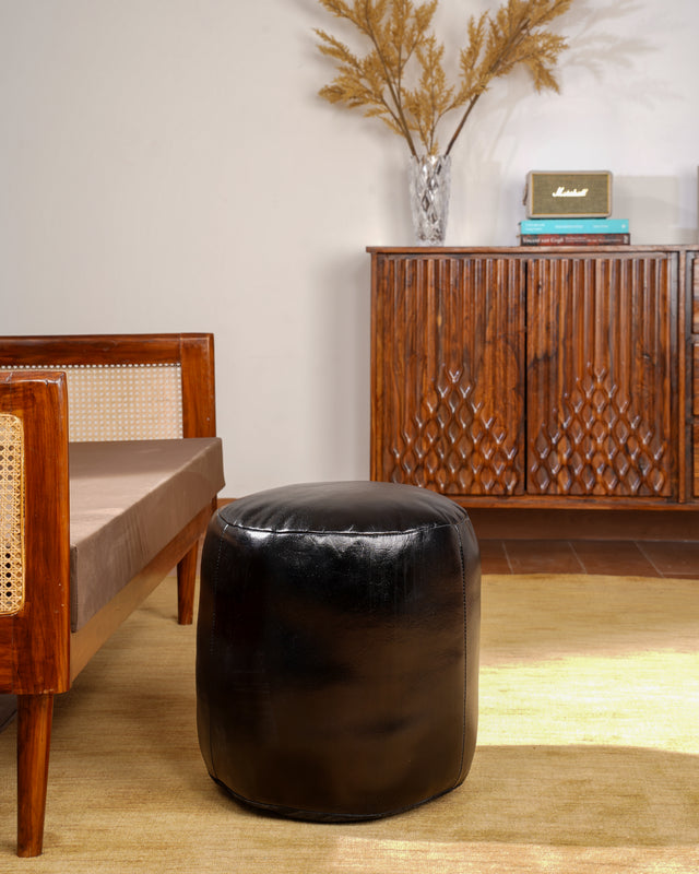 Buffalo Leather Pouf Handmade  – Multiple Sizes & Colors | Round or Square | Filled