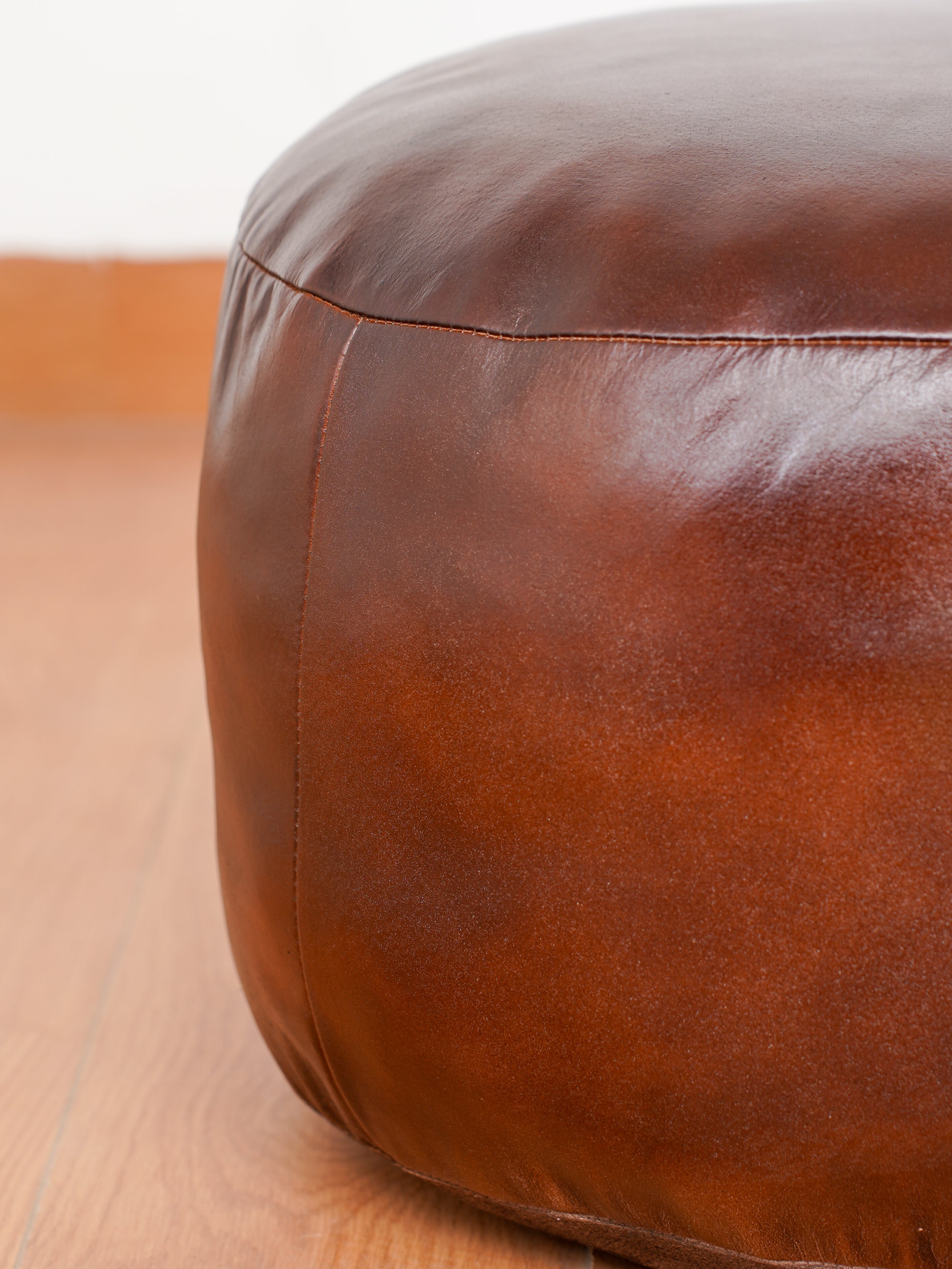 Handmade Buffalo Leather Pouf – Multiple Sizes & Colors | Round or Square | Filled