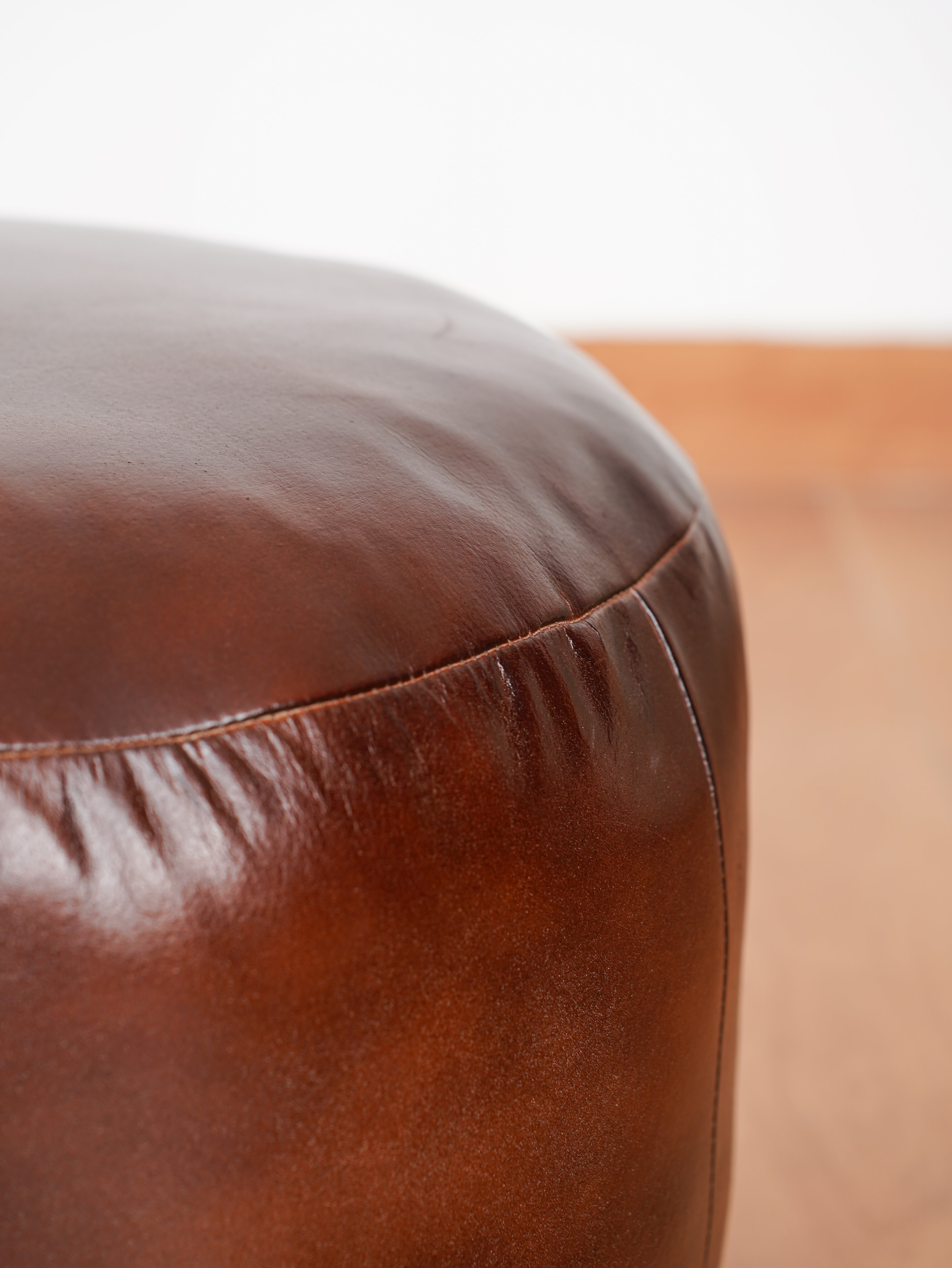 Handmade Buffalo Leather Pouf – Multiple Sizes & Colors | Round or Square | Filled