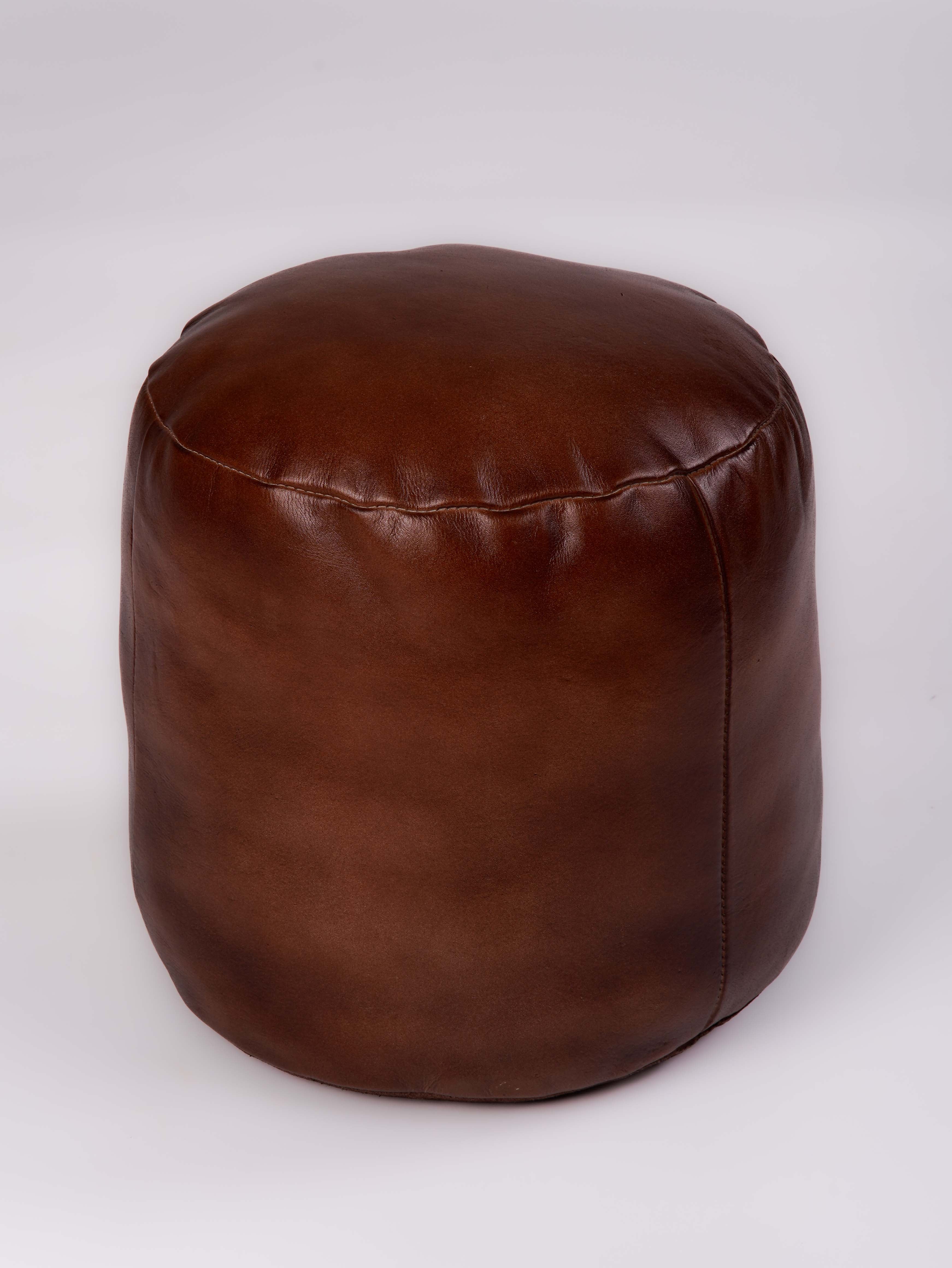 Handmade Buffalo Leather Pouf – Multiple Sizes & Colors | Round or Square | Filled