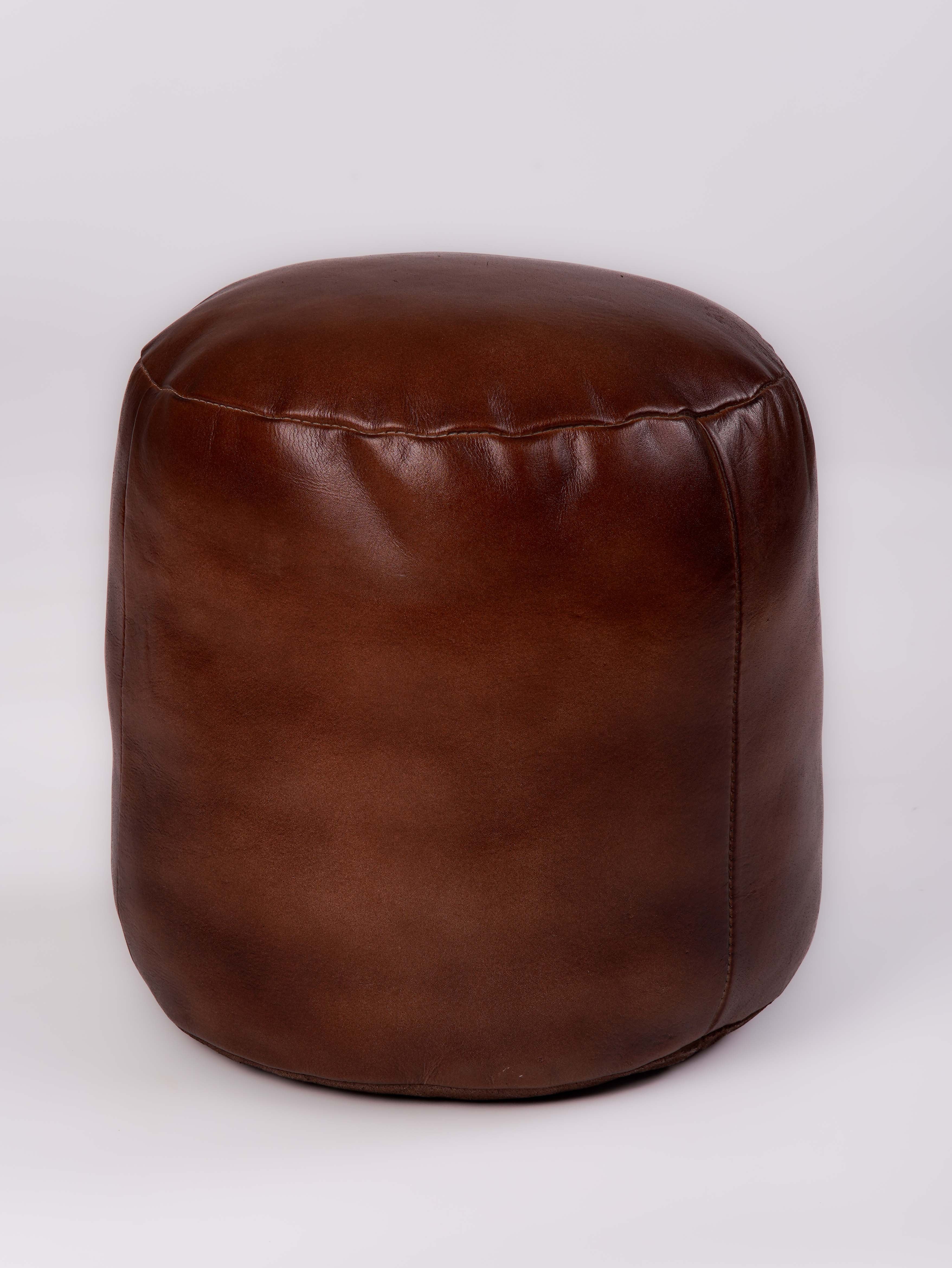 Handmade Buffalo Leather Pouf – Multiple Sizes & Colors | Round or Square | Filled