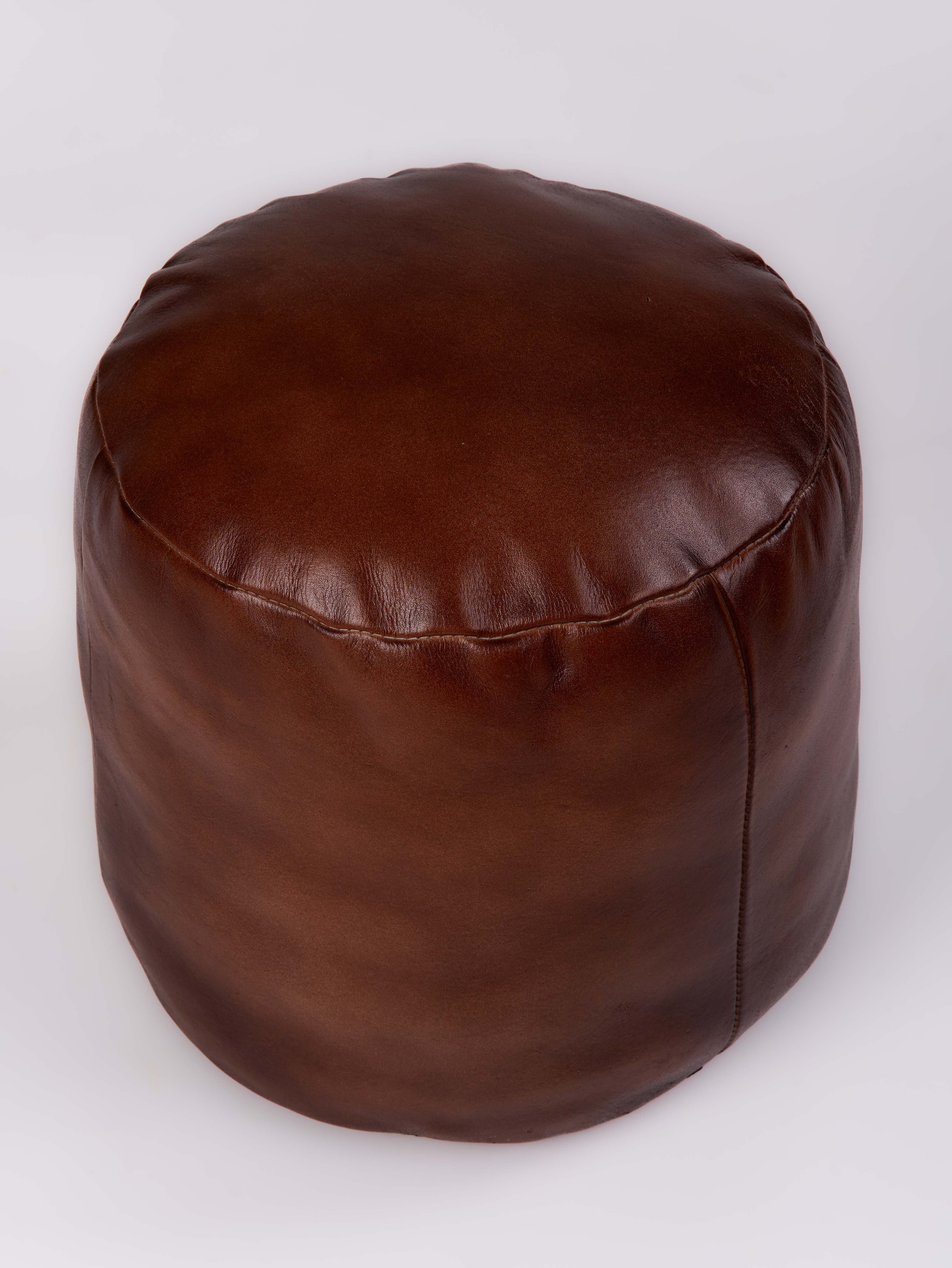 Handmade Buffalo Leather Pouf – Multiple Sizes & Colors | Round or Square | Filled